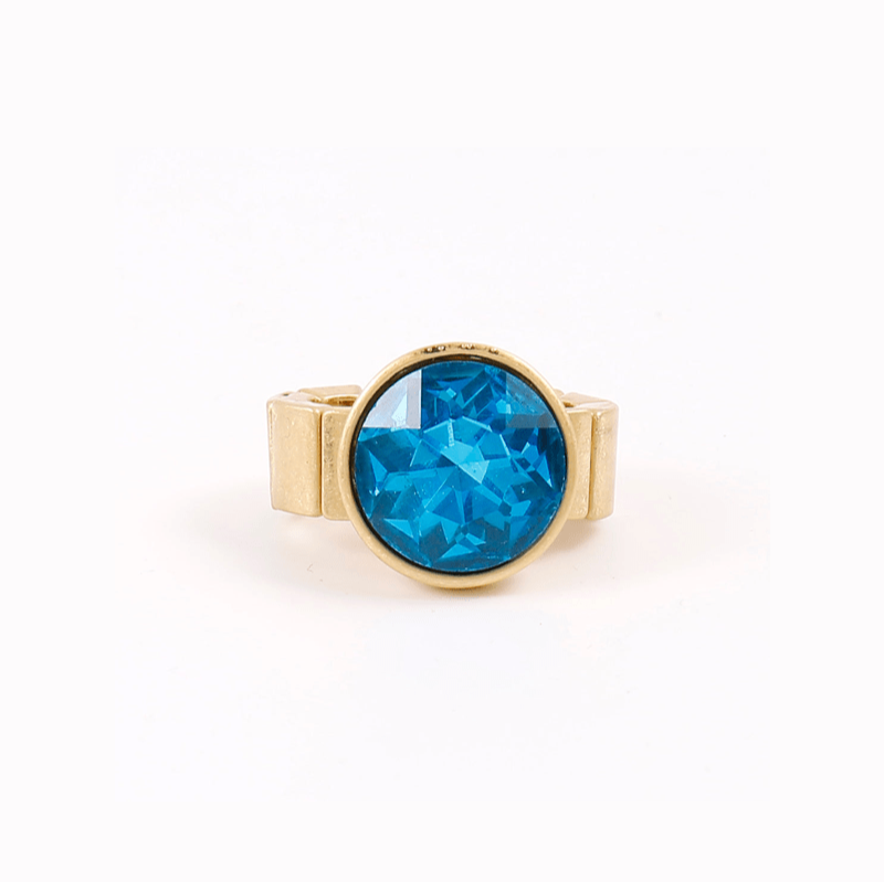 Anello con pietra in vetro tonda blu - Mya Accessories