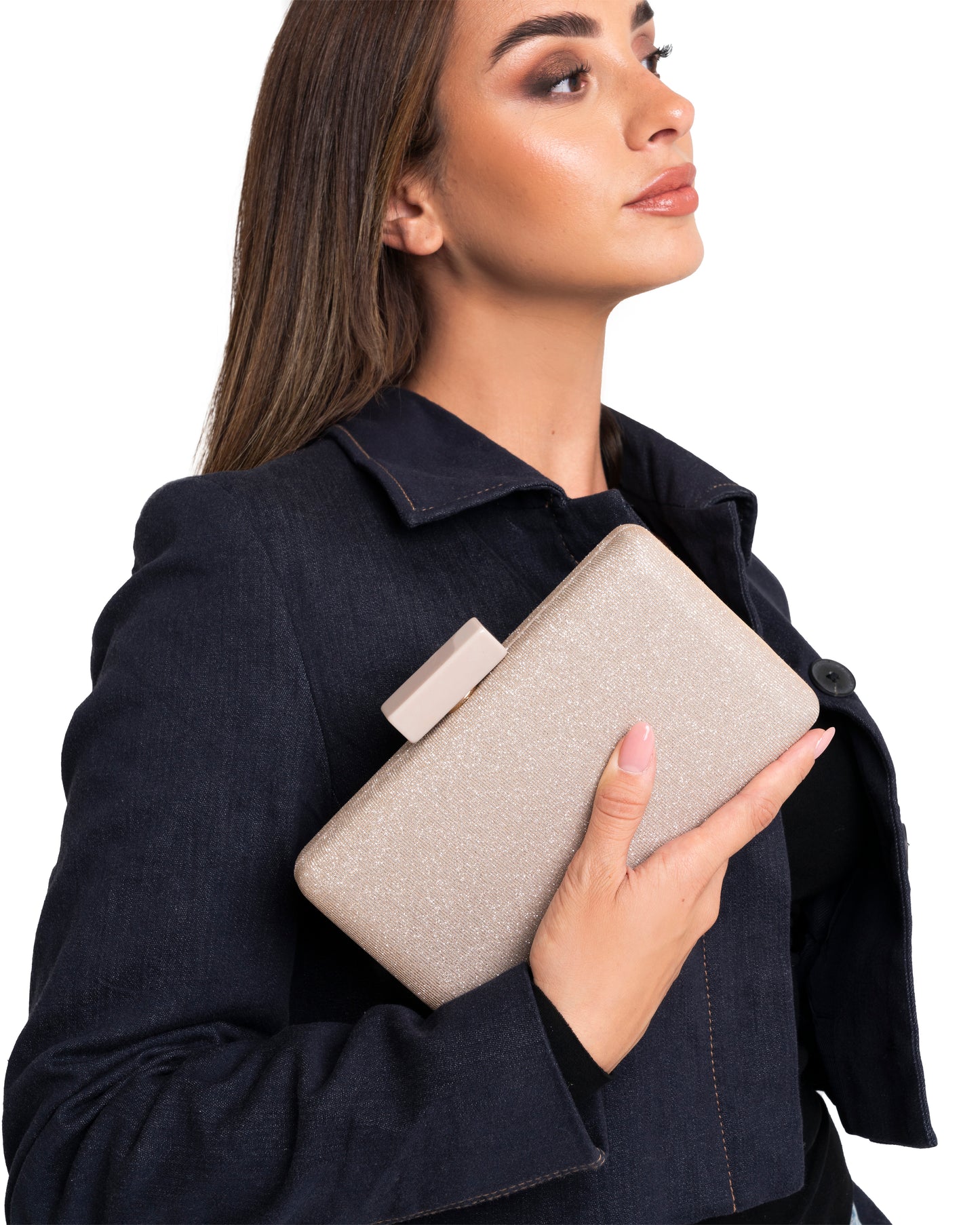 Borsa clutch brillantinata oro