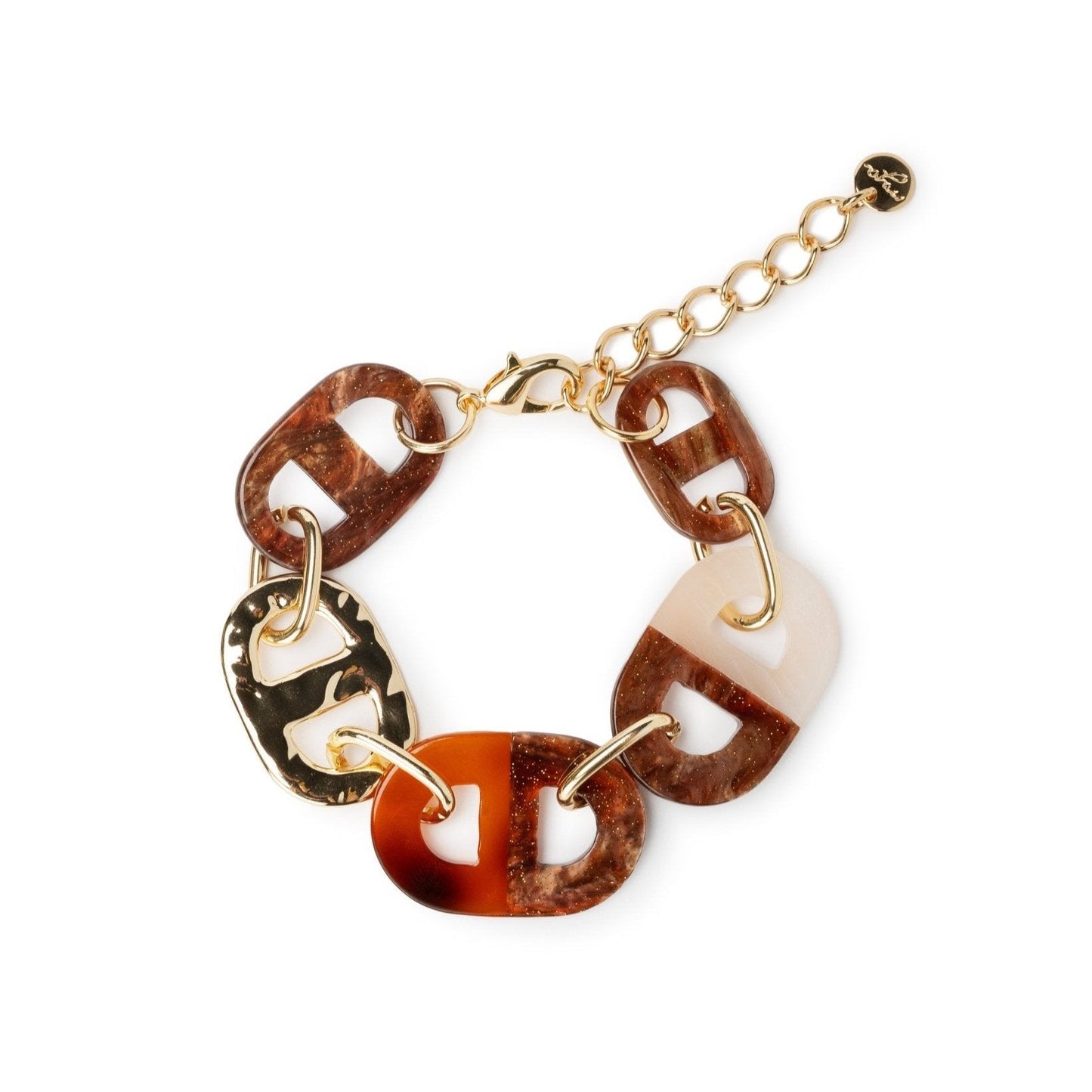 Bracciale in metallo color oro con parti in acrilico marrone ed arancio - Mya Accessories