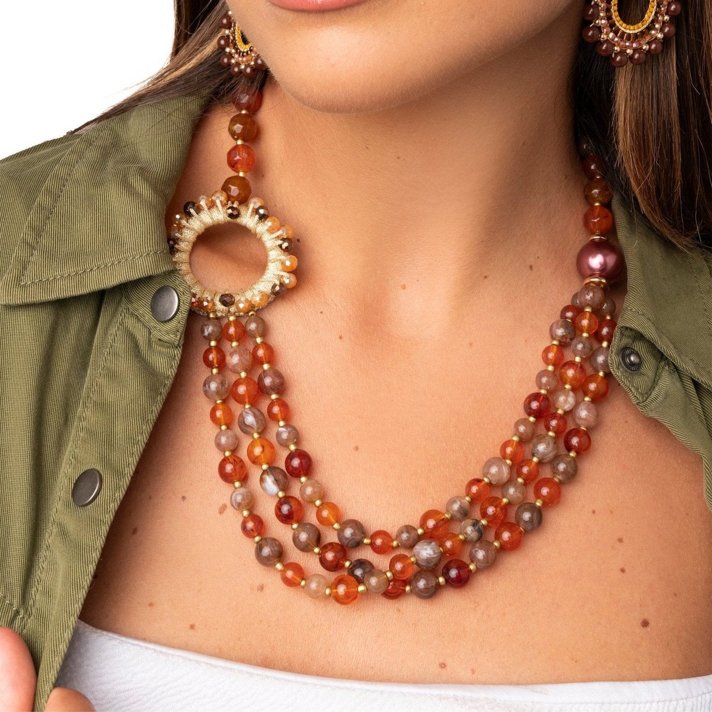 Collana multilinee con sfere in acrilico arancio - Mya Accessories