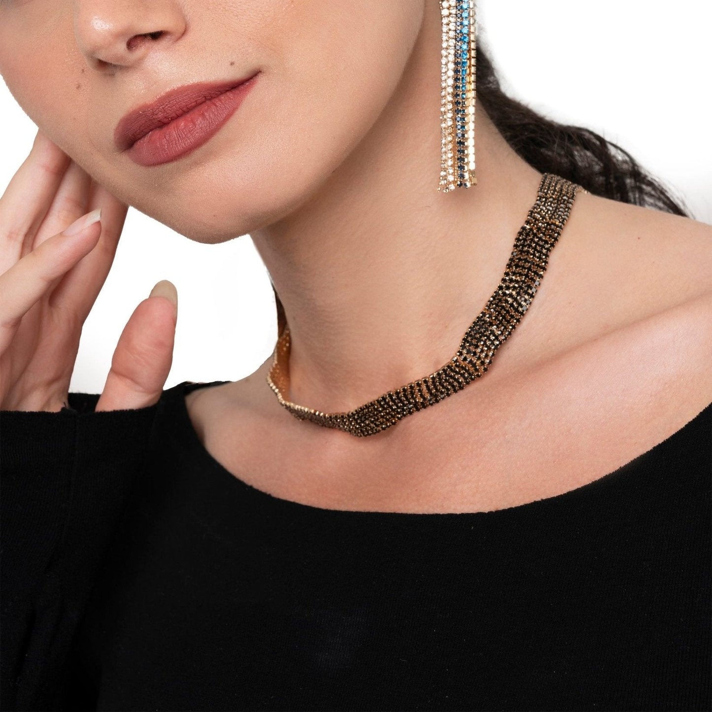 Collana girocollo a fascia con strass neri - Mya Accessories