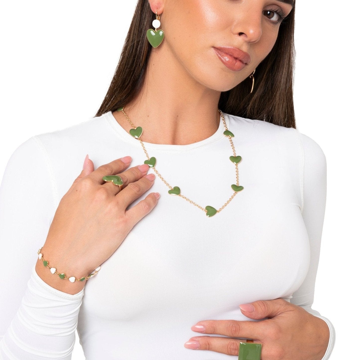 Collana girocollo a catena con cuori smaltati verdi - Mya Accessories