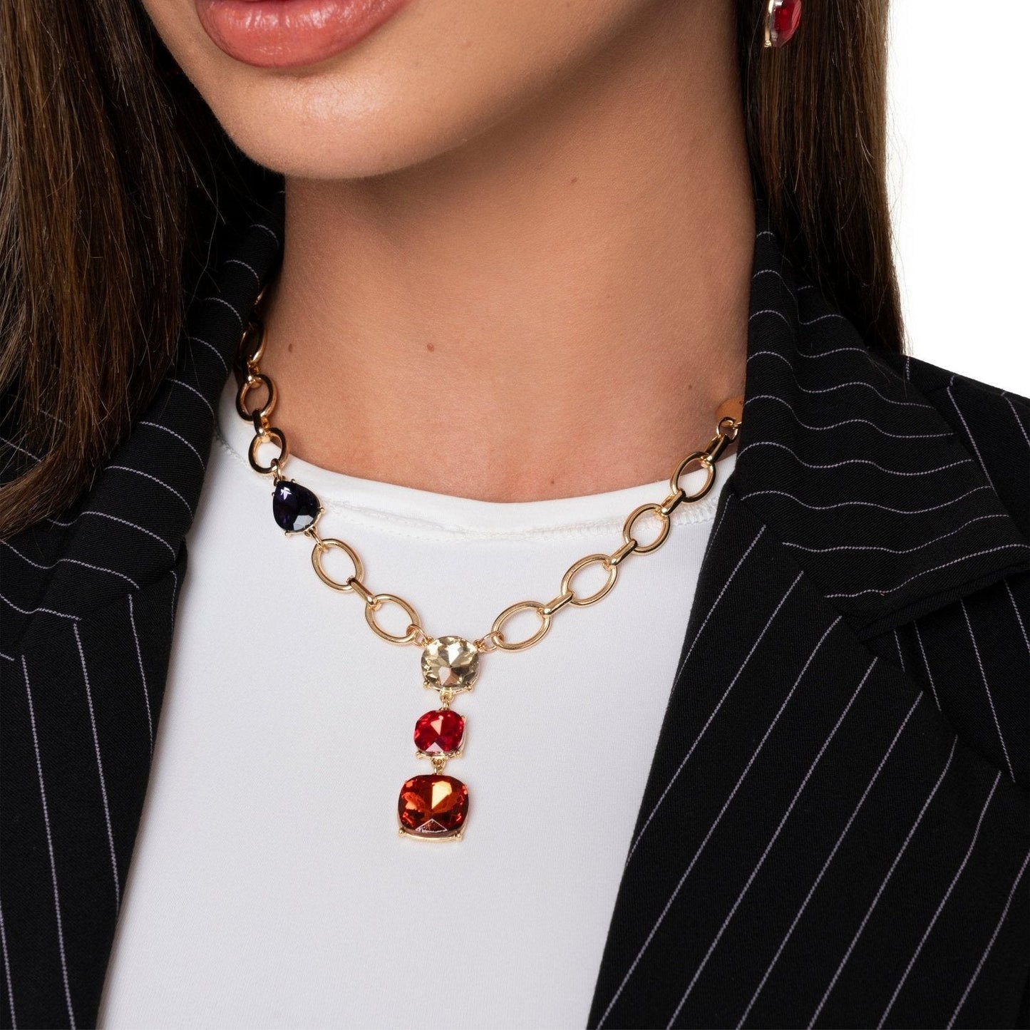 Collana girocollo a catena con pietre pendenti in vetro tono topazio - Mya Accessories