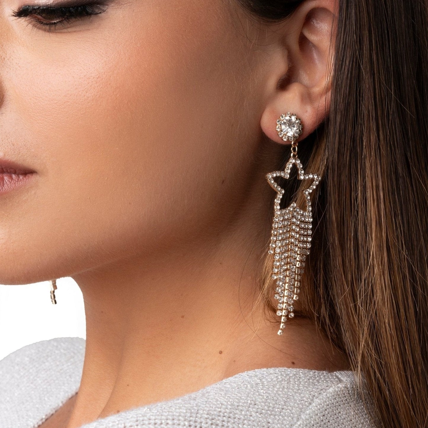 Orecchini pendenti con stella in metallo strass cristallo - Mya Accessories