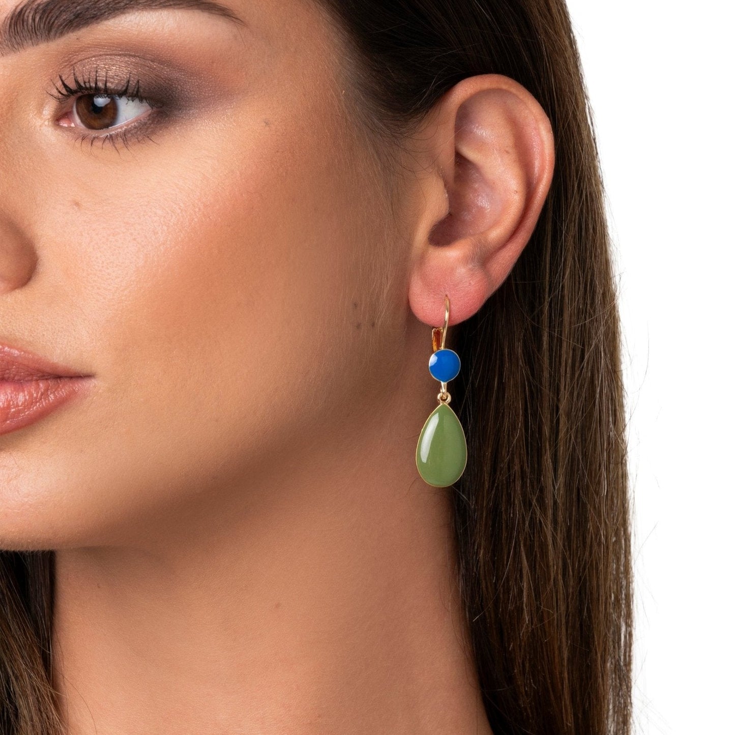 Orecchini pendenti a goccia piccola smaltati blu e verdi - Mya Accessories