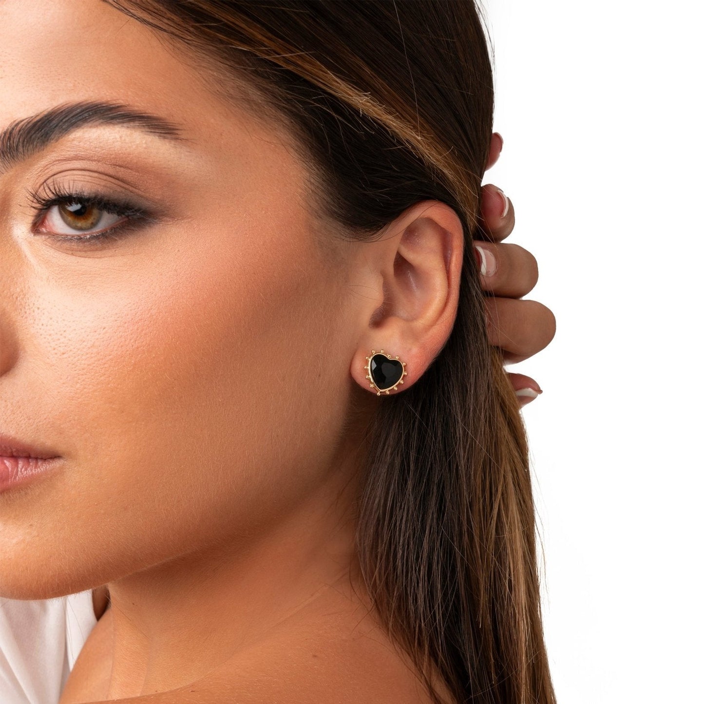 Orecchini in metallo a forma di cuore in vetro nero - Mya Accessories