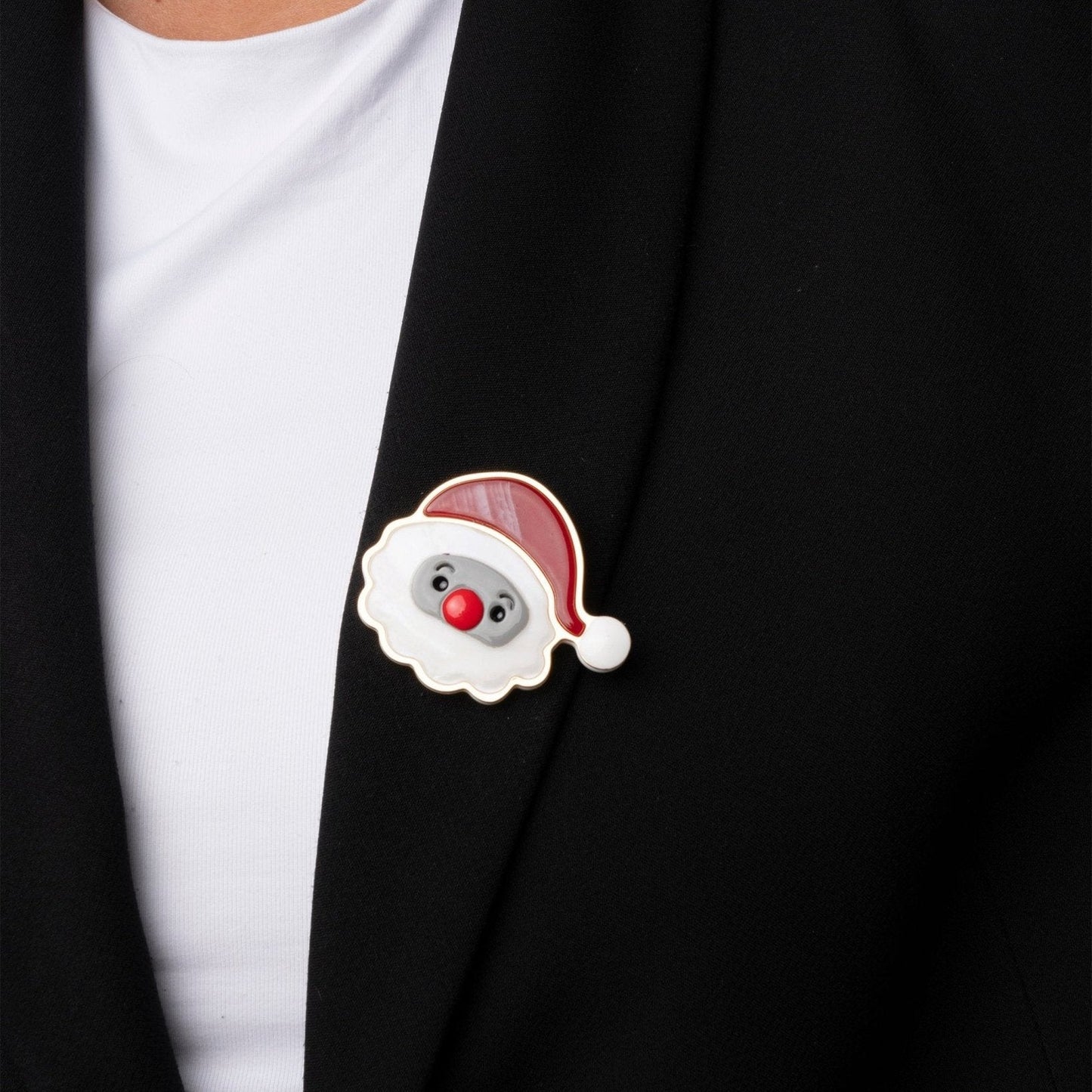 Spilla in acrilico a forma di faccia di babbo natale - Mya Accessories