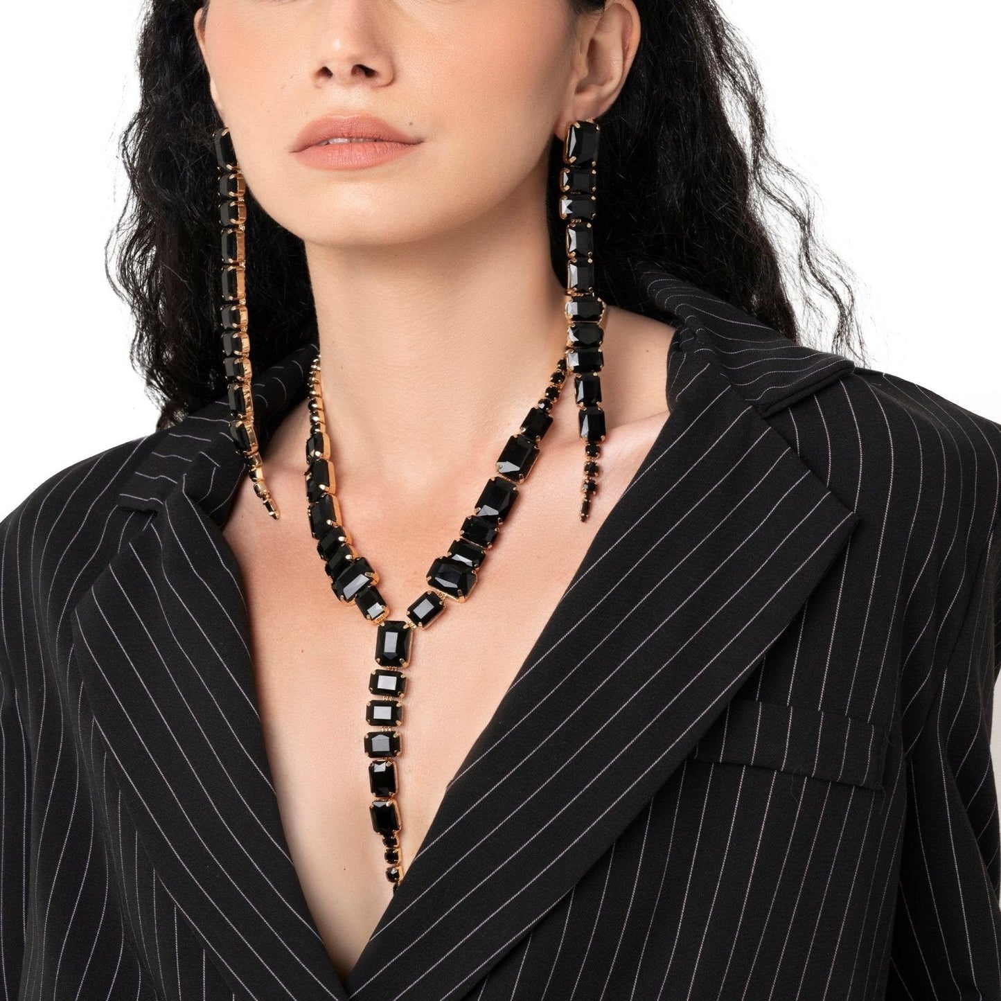 Collana girocollo con pietre in vetro nero irregolari - Mya Accessories