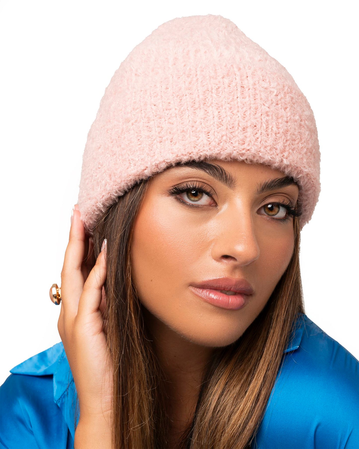 Cappello in lana tono rosa