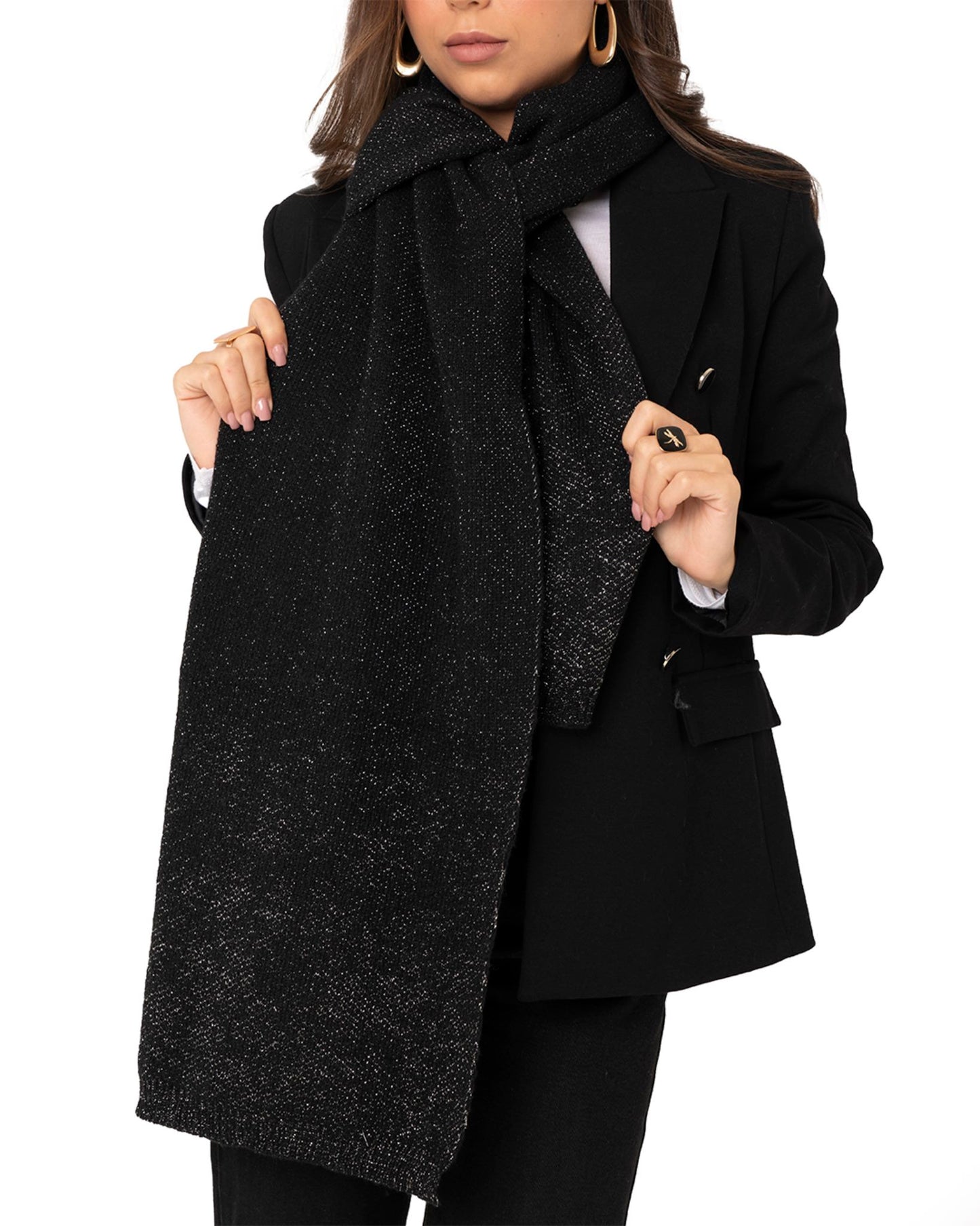 Sciarpa misto lana nera in lurex