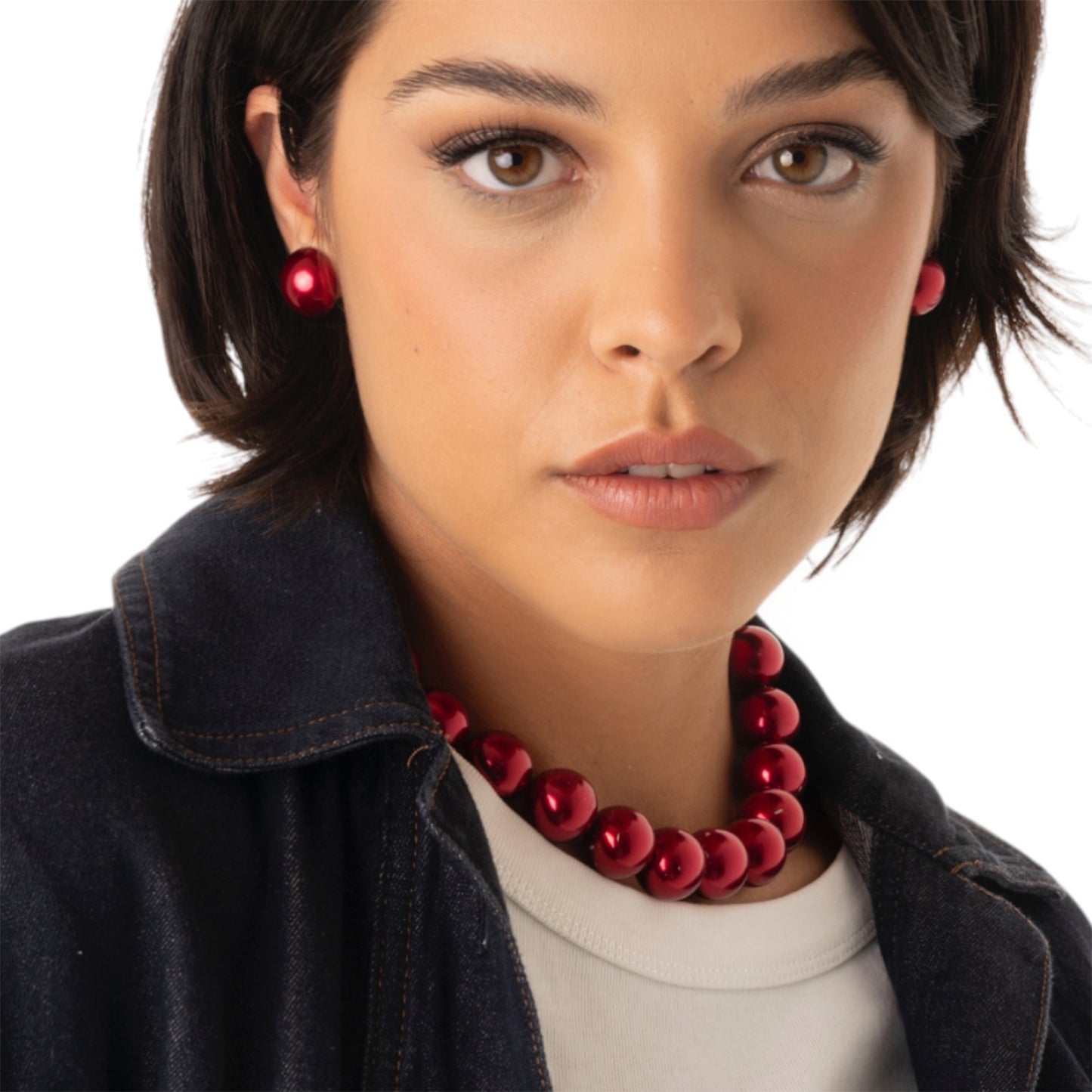 Collana girocollo con sfere tono bordeaux