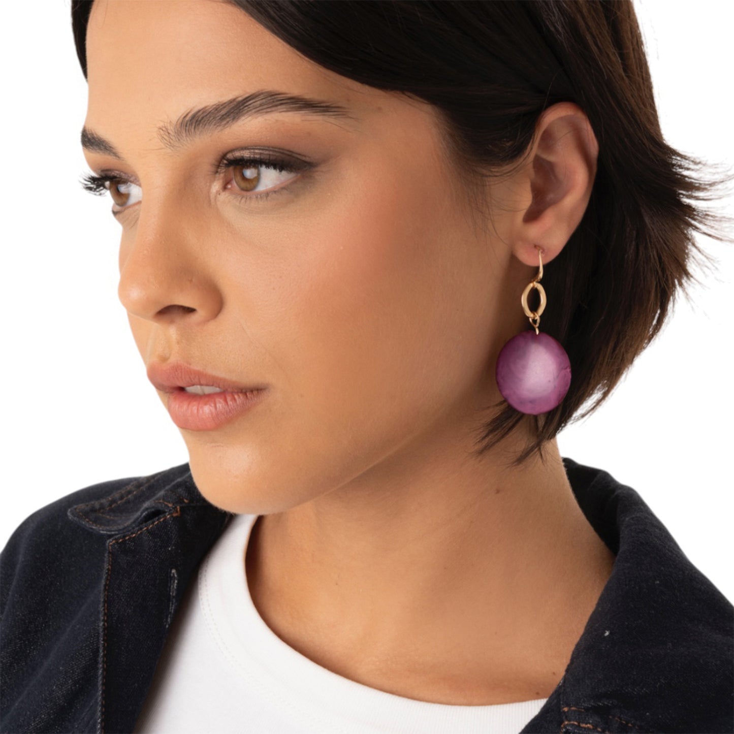 Orecchini pendenti con pietra schiacciata in acrilico viola