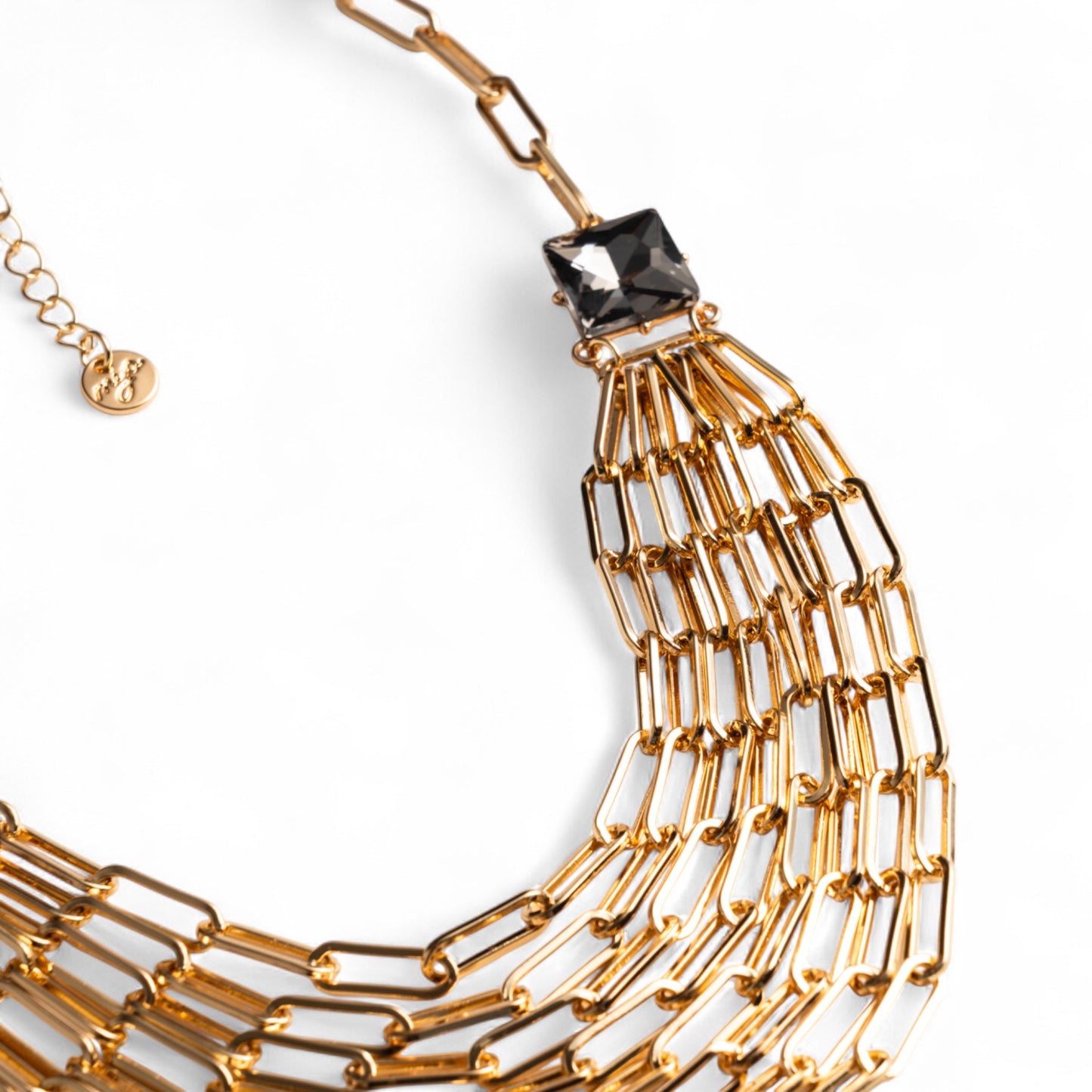 Collana girocollo a catena multifilo con due pietre in vetro tono grigio