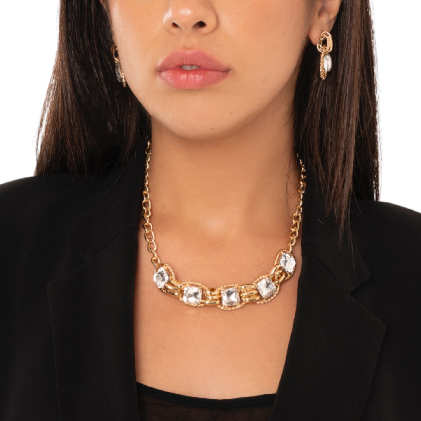 Collana girocollo a catena con pietre in vetro crystal