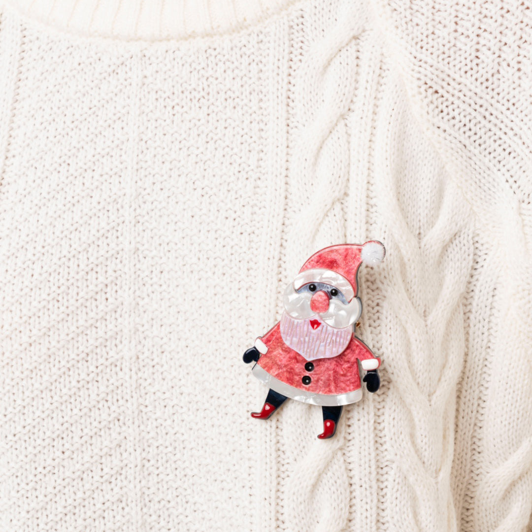 Spilla con base in metallo design in acrilico a forma di babbo natale