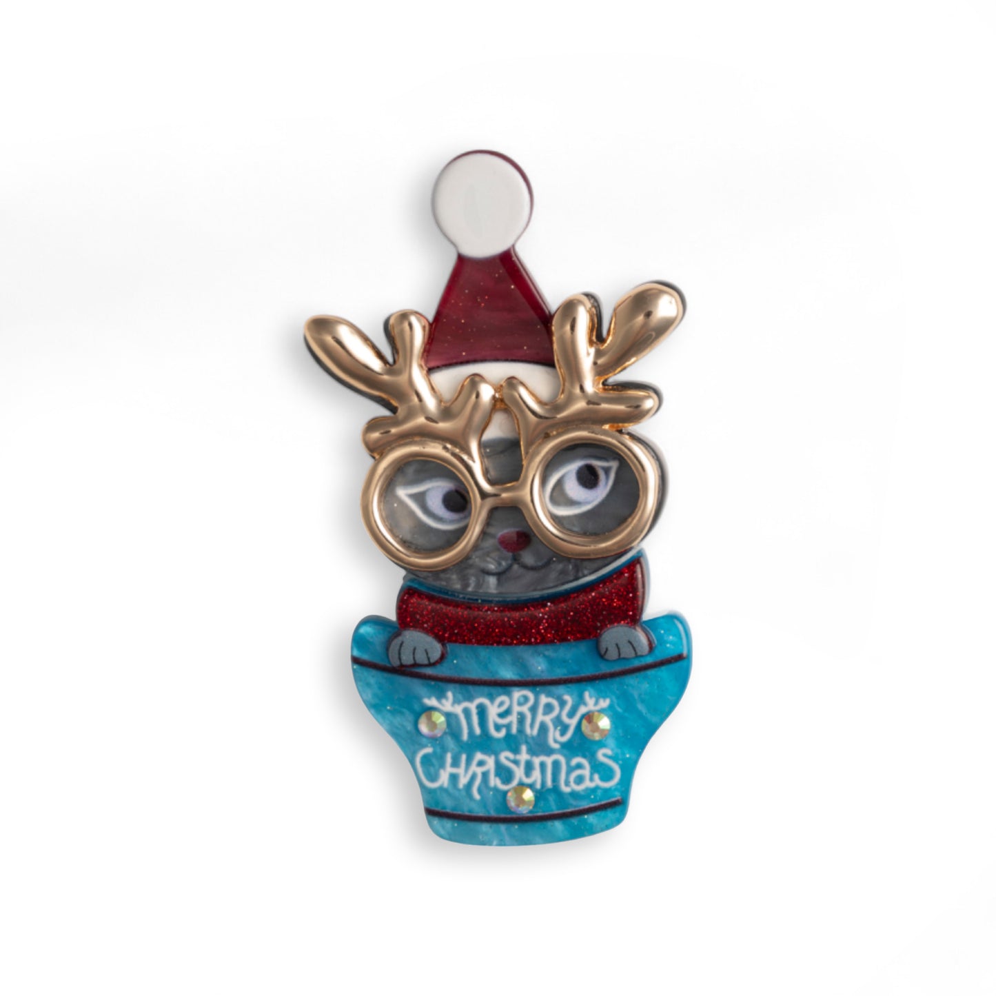 Spilla con base in metallo, design a forma di renna in acrilico