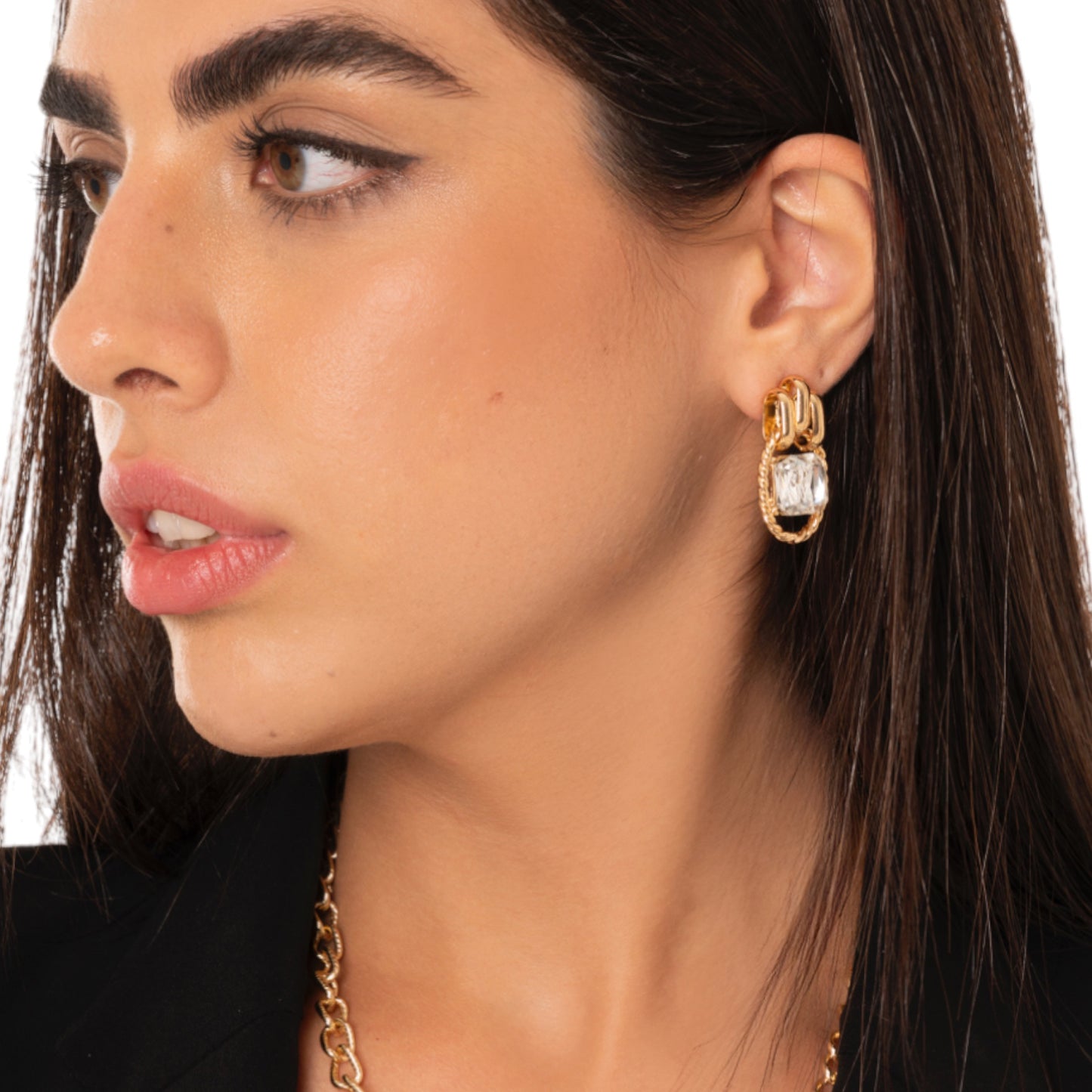 Orecchini pendenti in metallo con pietra in vetro crystal