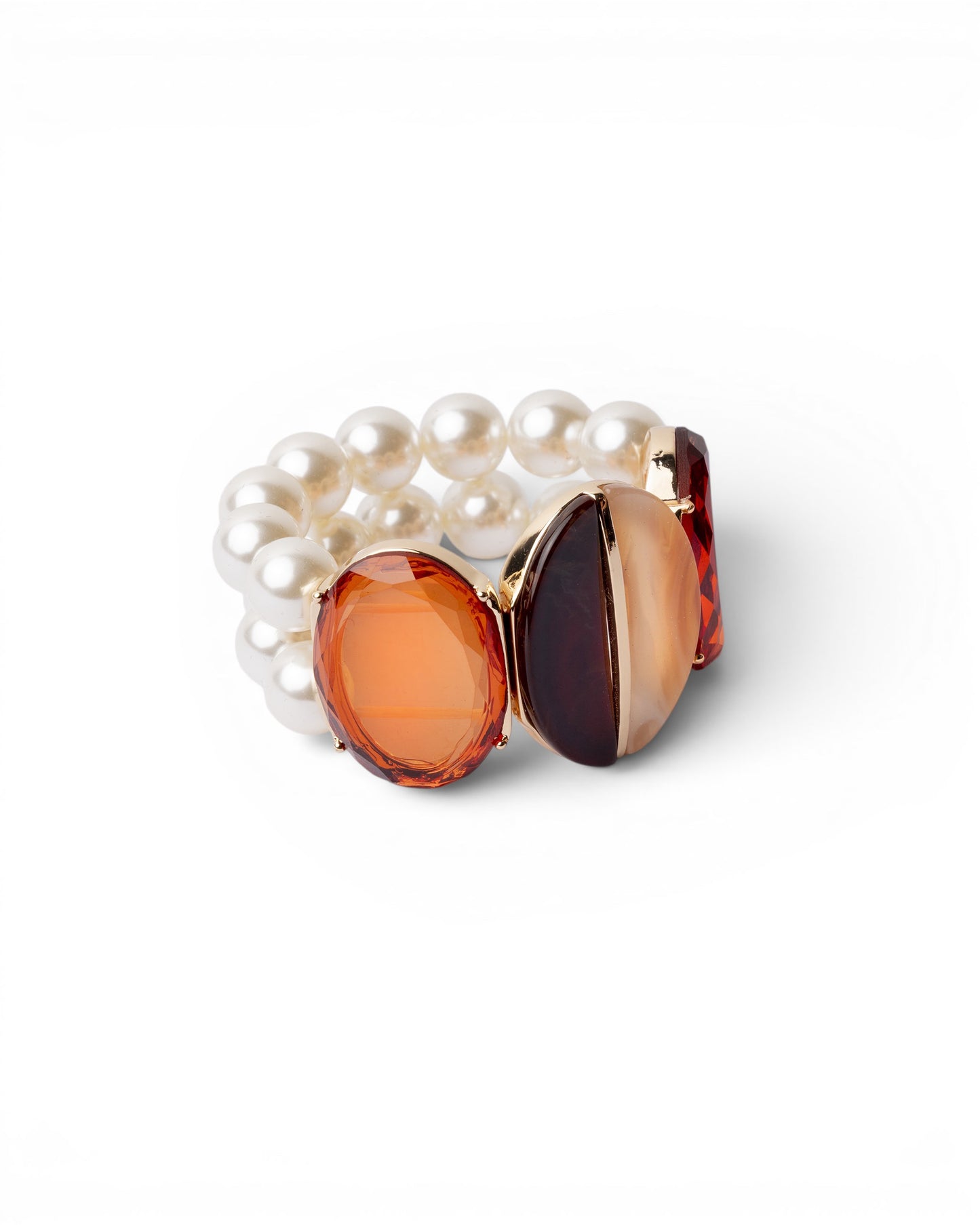 Bracciale doppio filo elastico con perle in vetro e pietre in acrilico ambra e marrone