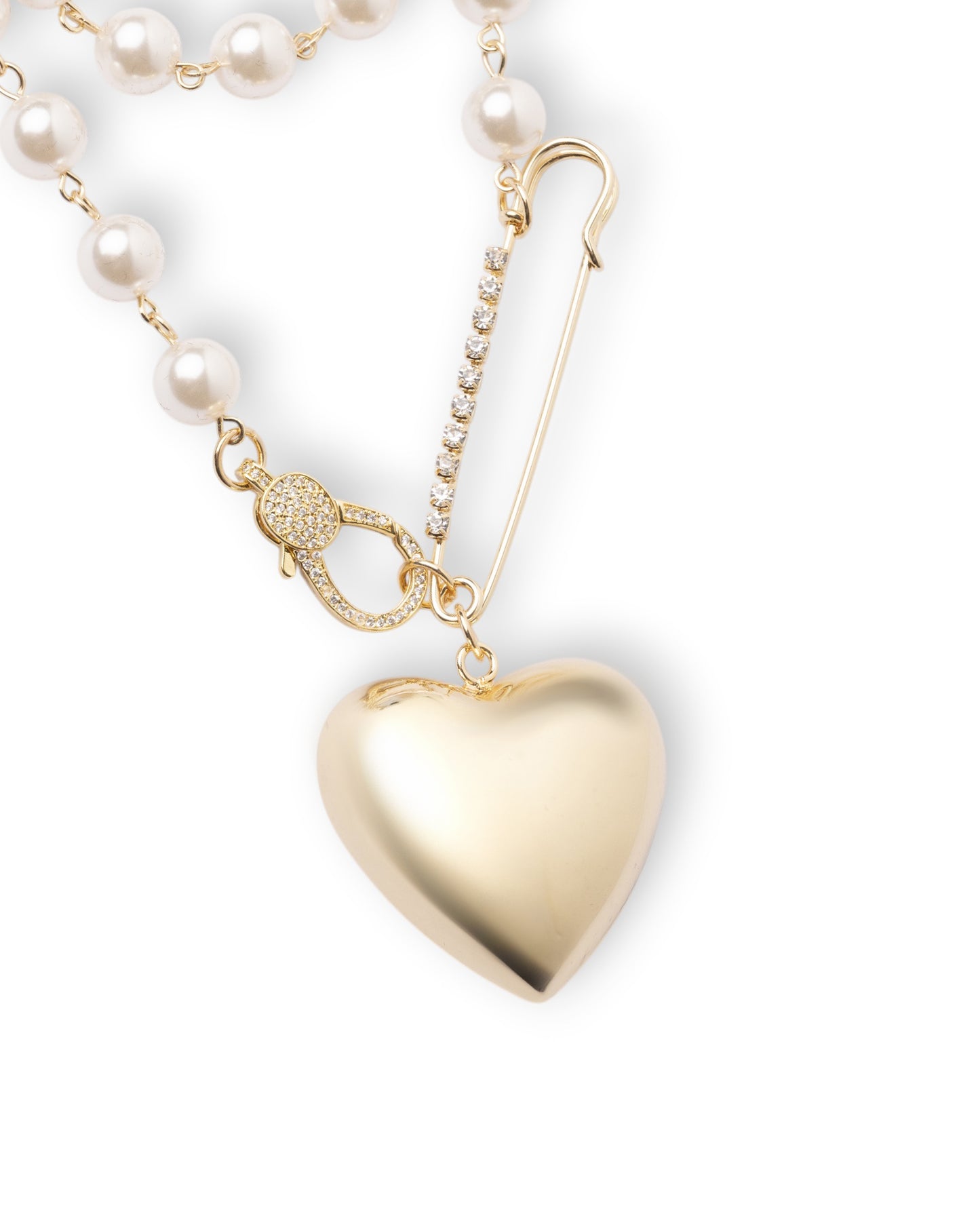 Collana doppio filo di perle in vetro con pendente in metallo a cuore