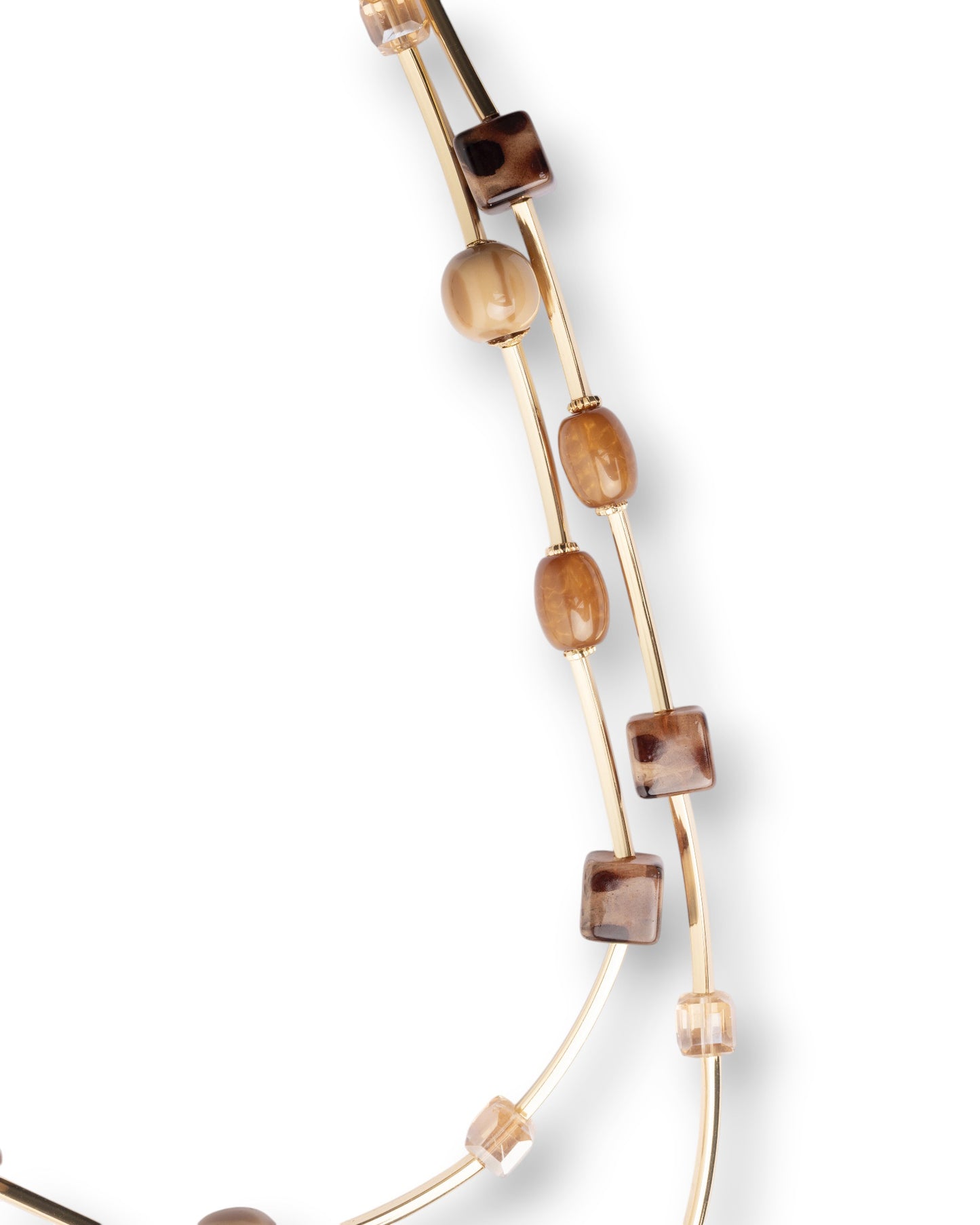 Collana lunga a due fili in corda con pietre a cubo in resina animalier tono beige