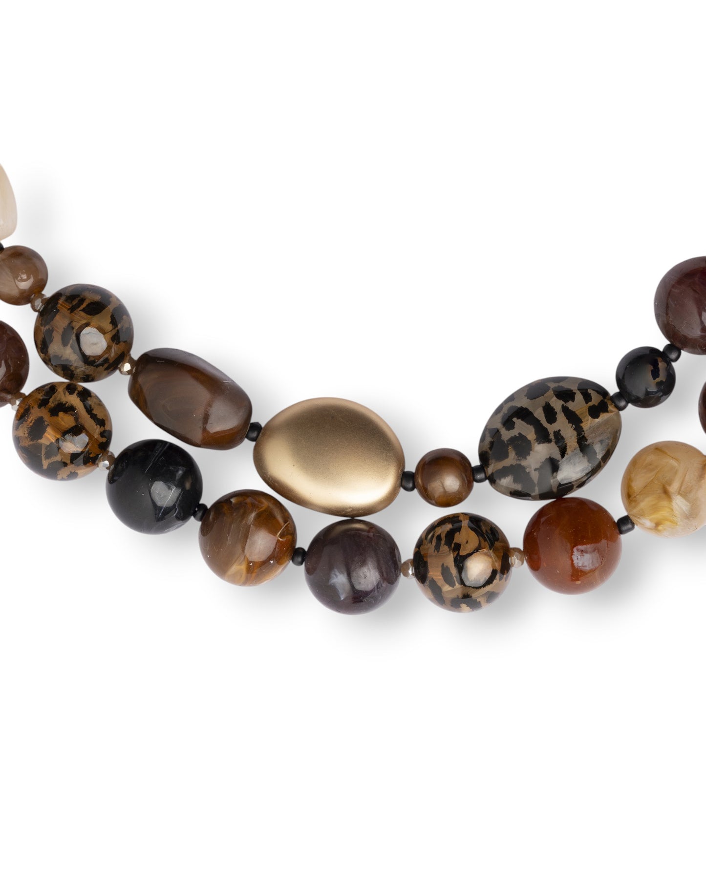 Collana girocollo a due fili con pietre in vetro ed acrilico animalier tono marrone