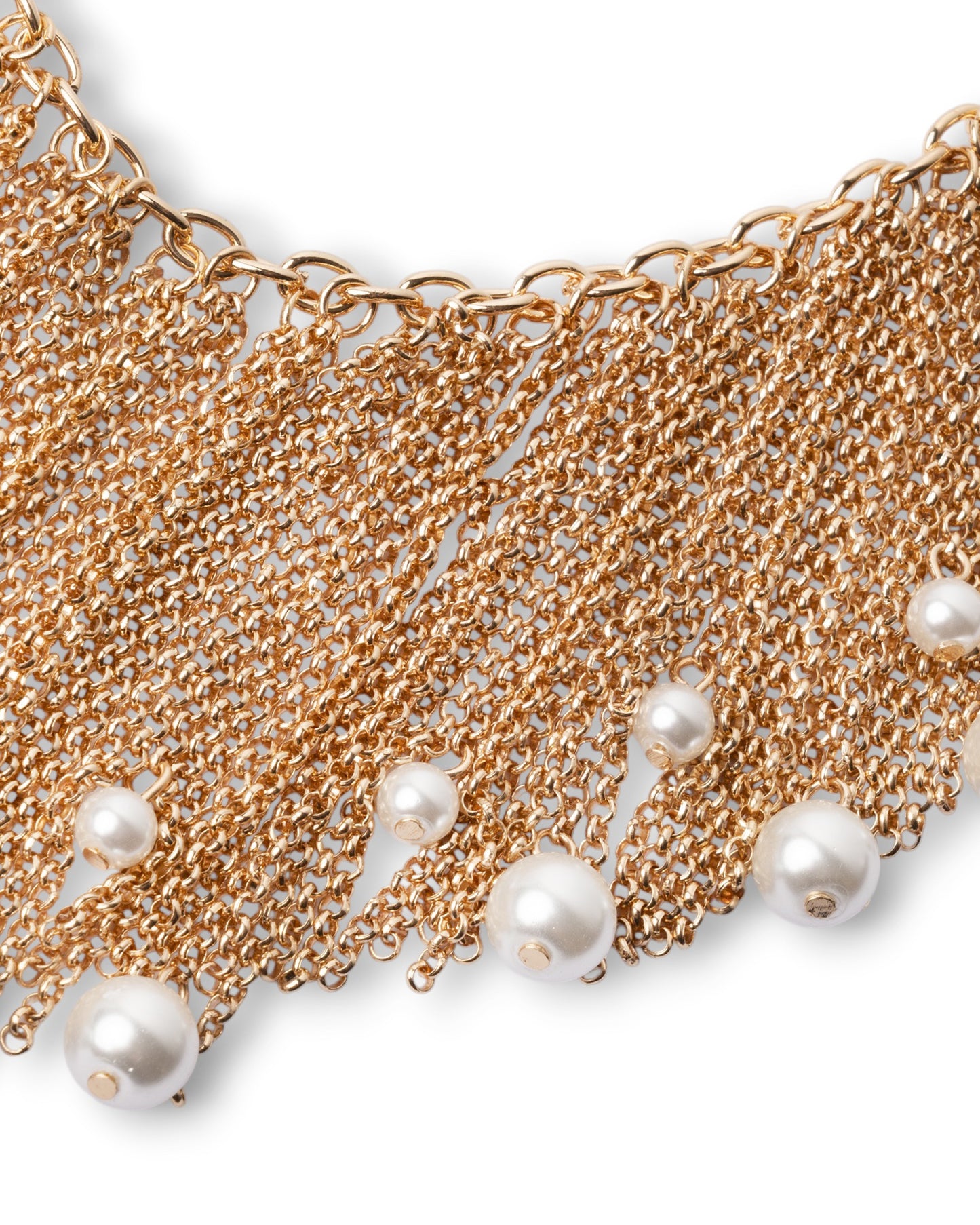 Collana girocollo con cascata a catena e pietre in vetro perlate
