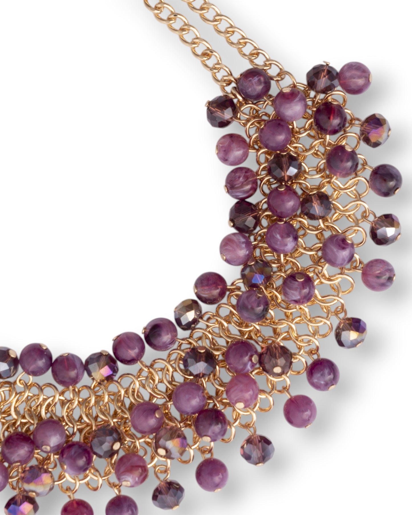 Collana girocollo a due fili con sfere in vetro ed acrilico tono viola