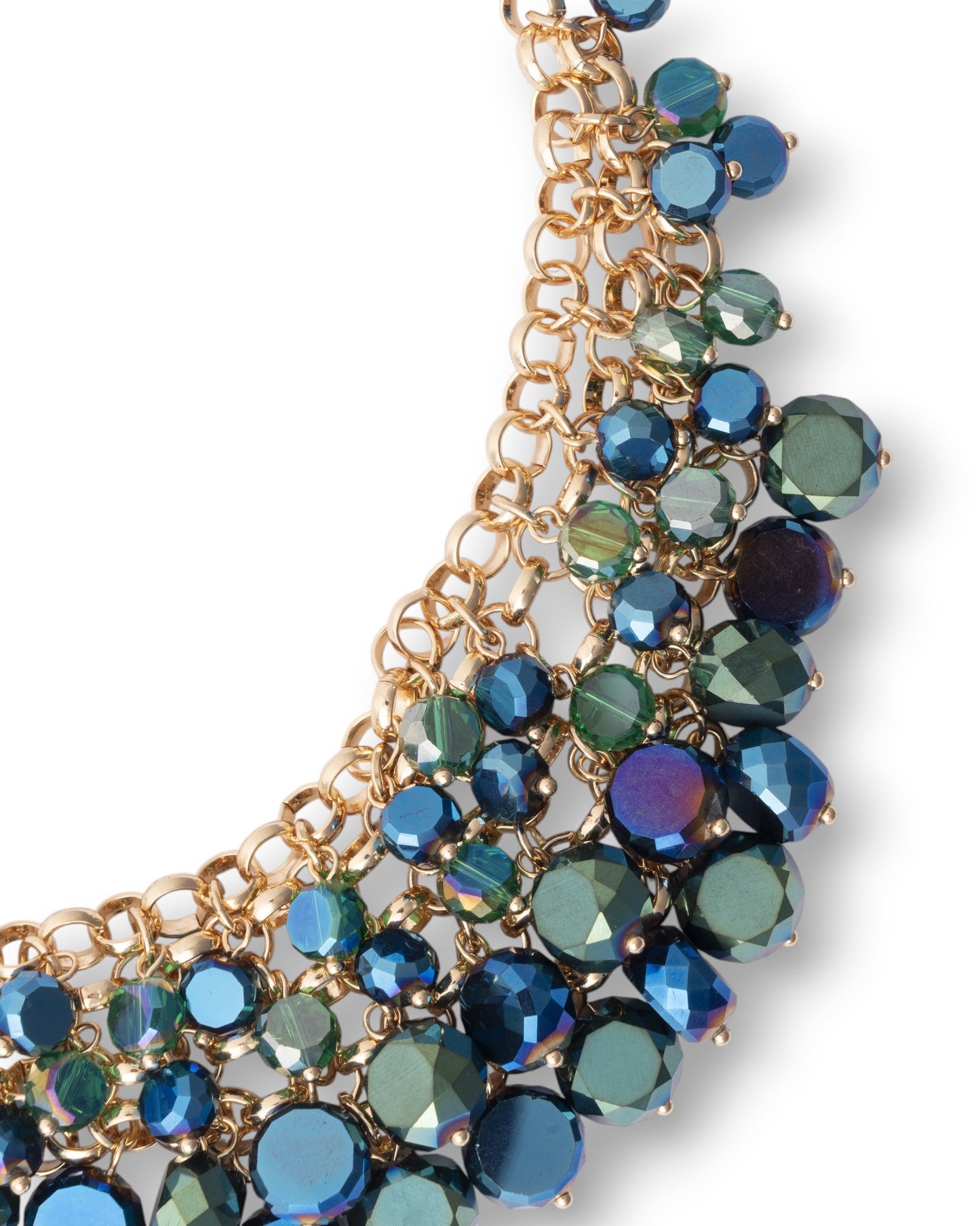 Collana girocollo a catena con cascata di pietre in vetro tono blu