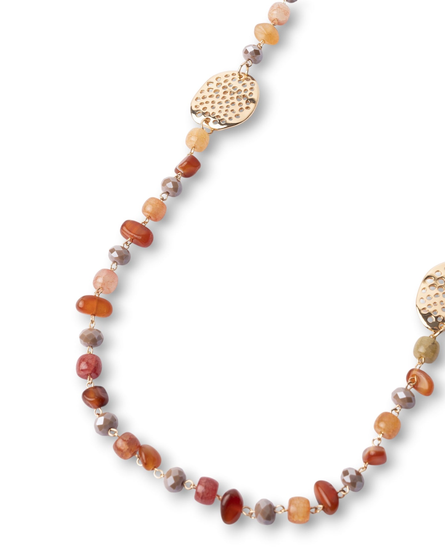 Collana lunga a catena con pietre in vetro tono arancio