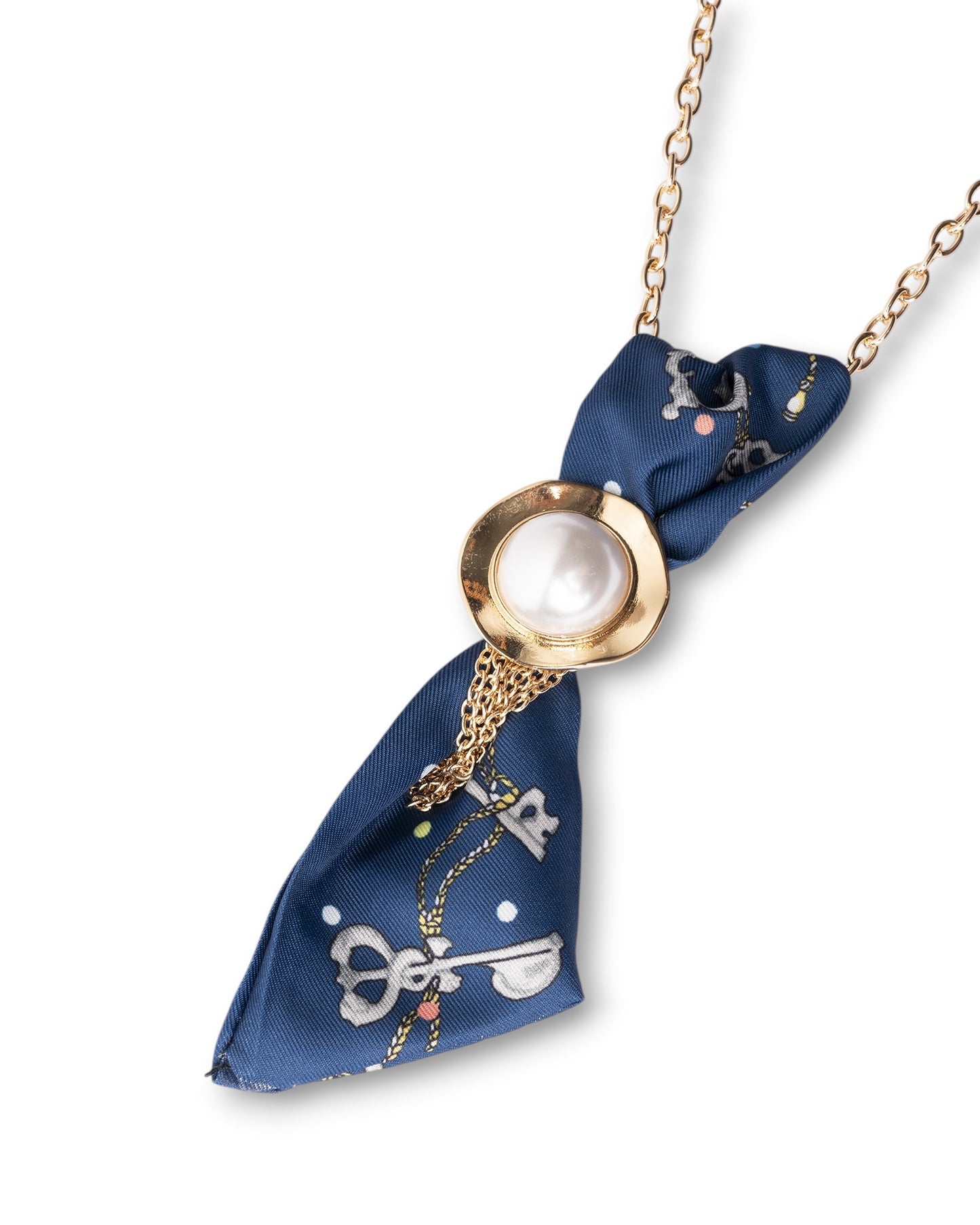 Collana girocollo a catena con cravattino in tessuto tono blu