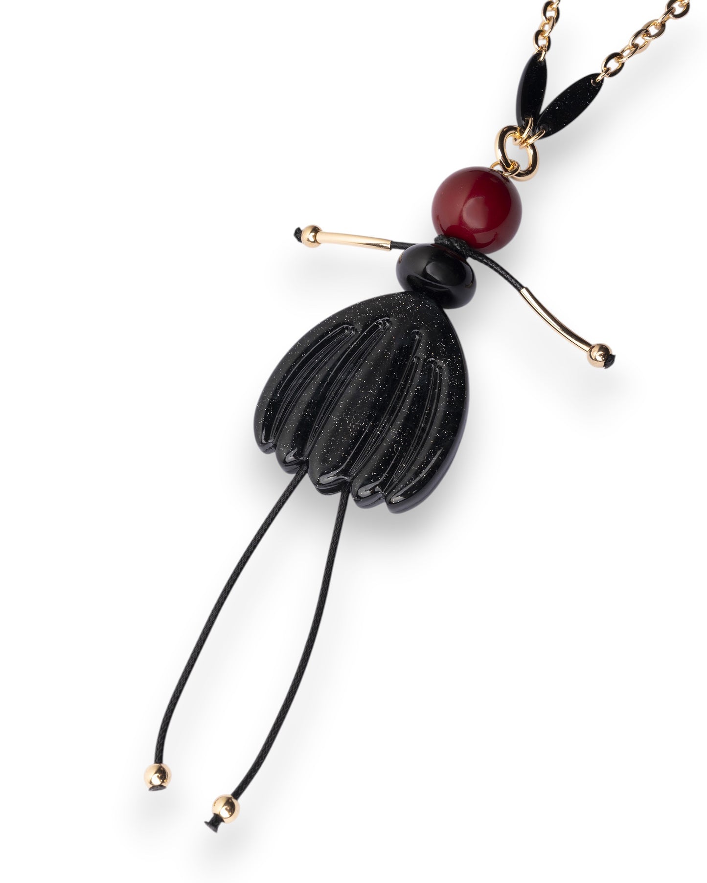Collana lunga a catena con pendente in resina ed acrilico a ballerina con tutù nero