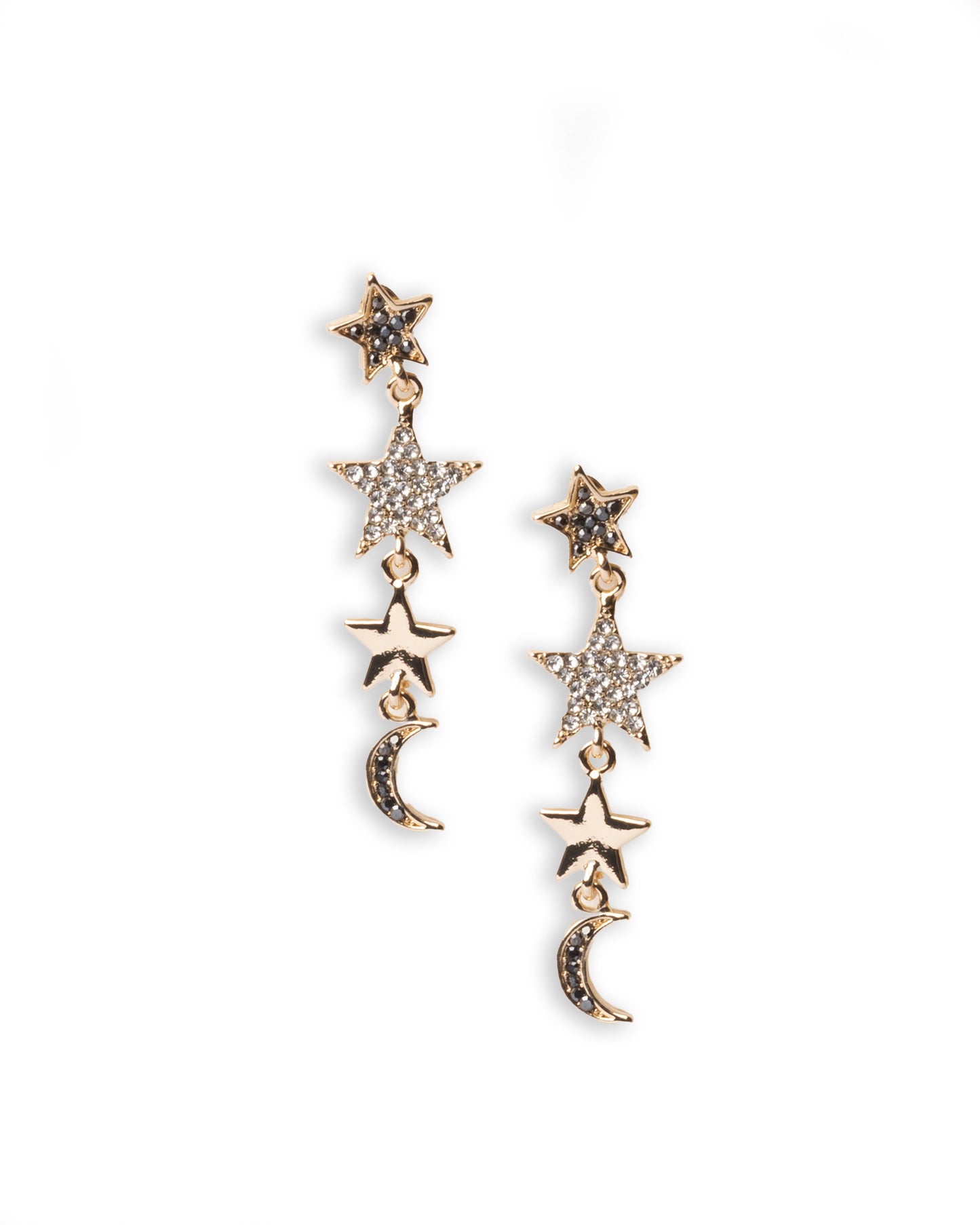 Orecchini in metallo pendenti a stelline con micro pietre in vetro crystal