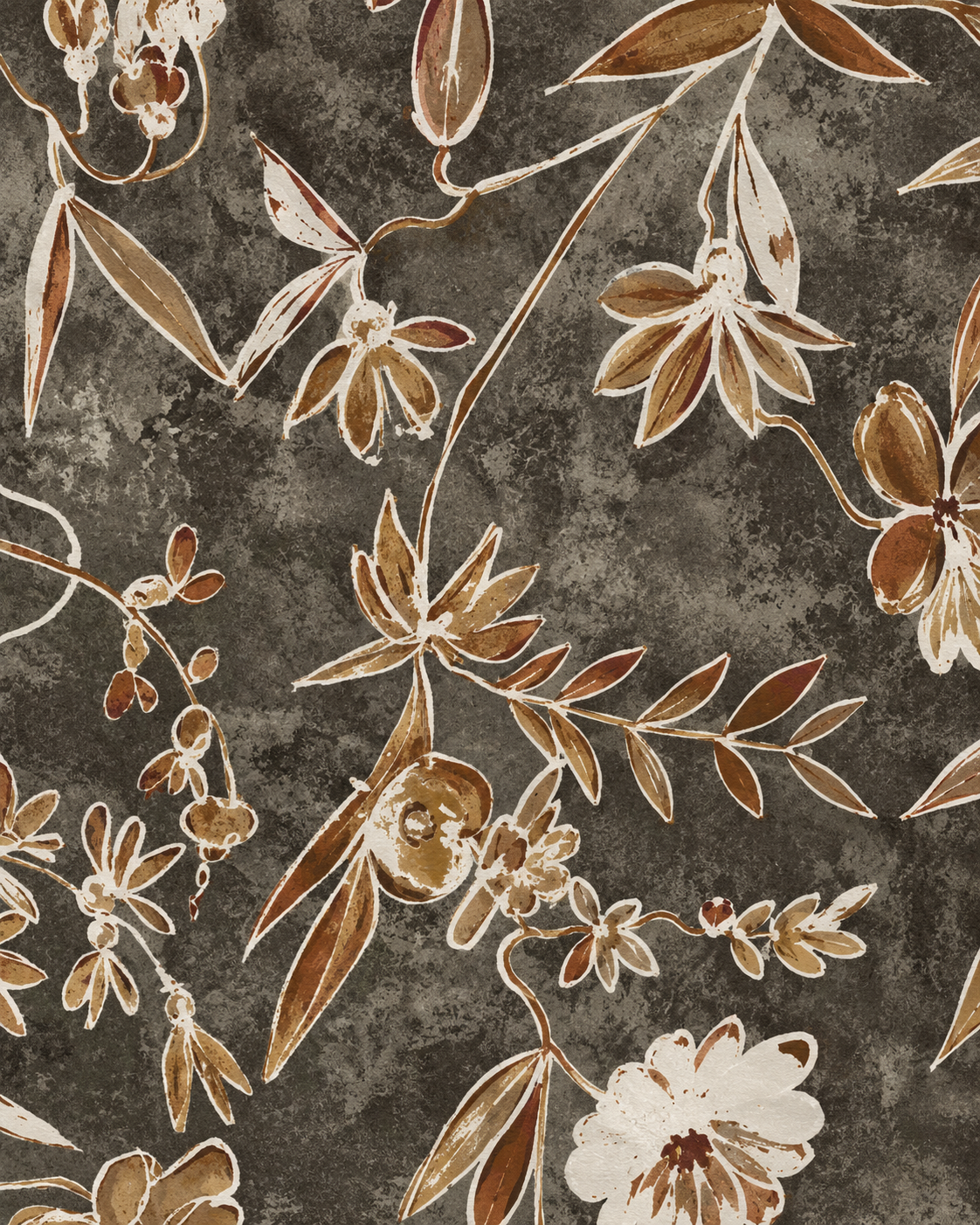 Sciarpa in cotone fango con stampa a fiori
