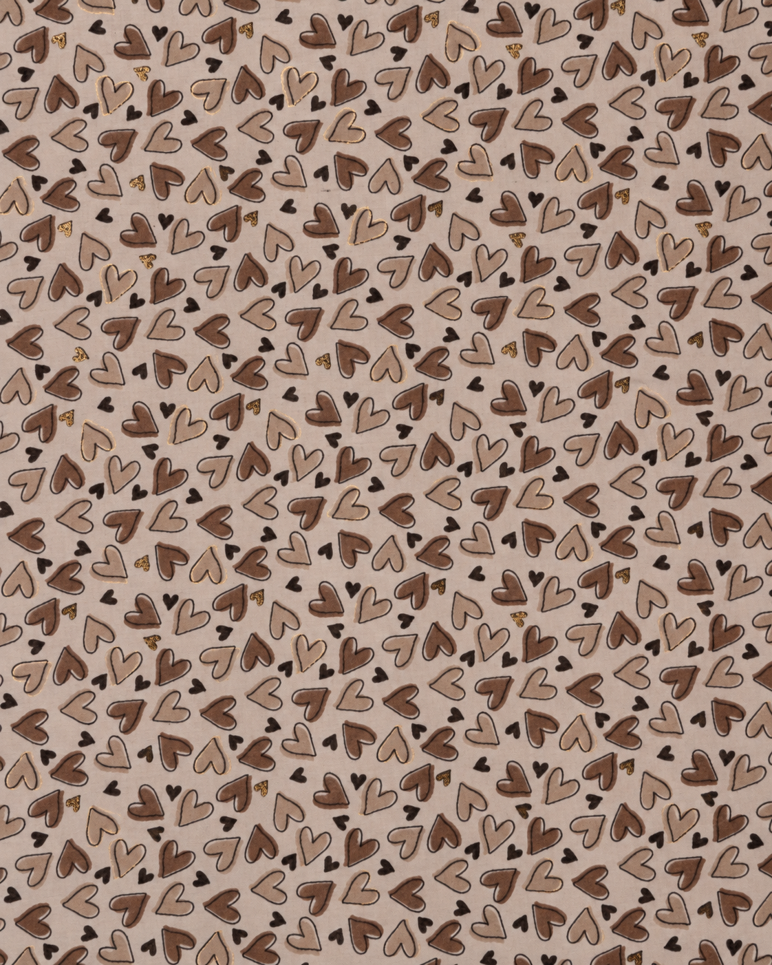 Sciarpa in cotone beige con stampa a cuori tono marrone