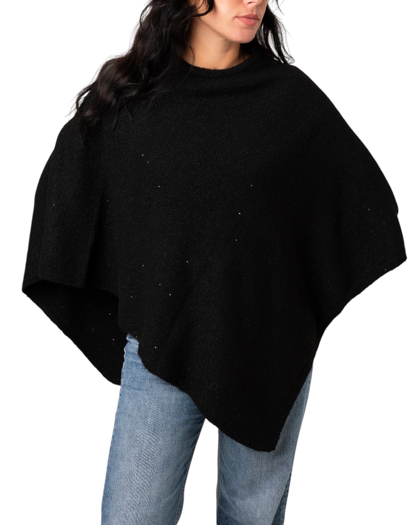 Poncho/ mantella morbido brillantinato nero