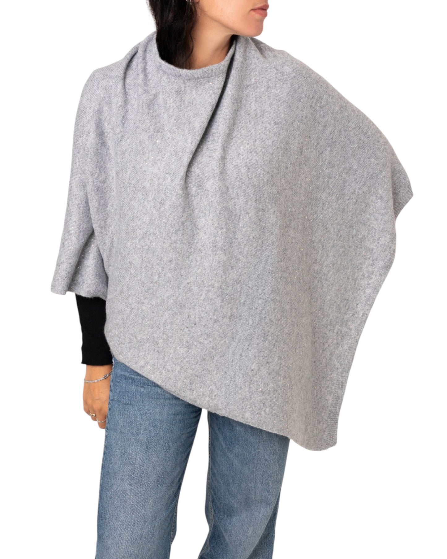 Poncho/ mantella morbido brillantinato grigio chiaro