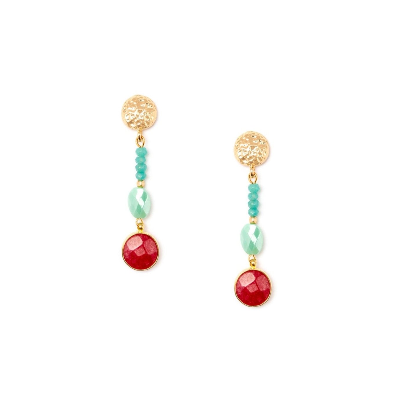 Orecchino pendente con microcristalli verdi e magenta - Mya Accessories