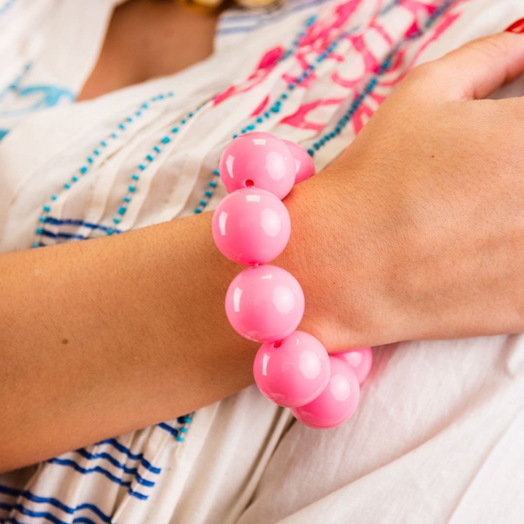 Bracciale con sfere XXL elastico in acrilico rosa - Mya Accessories