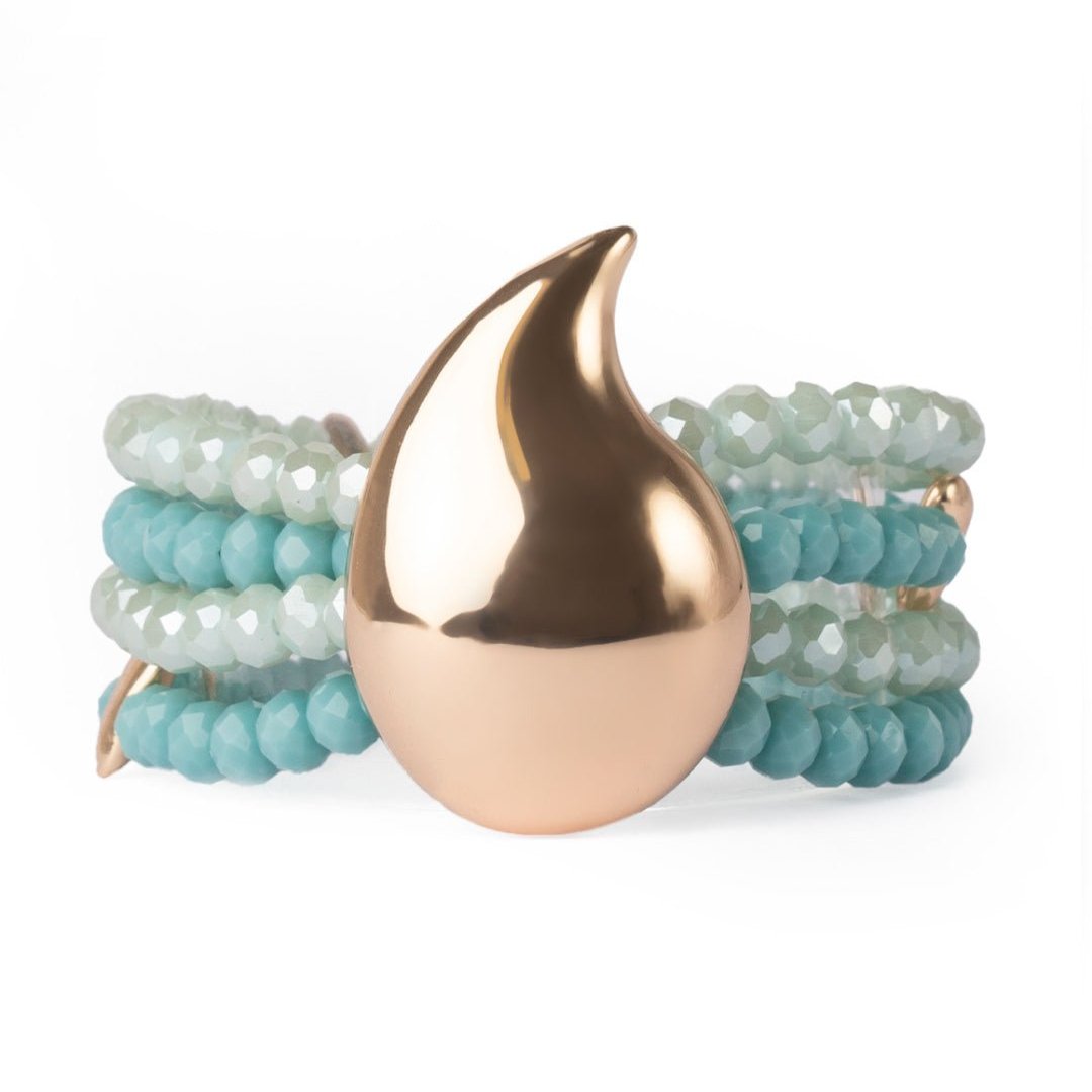 Bracciale elastico 4 fili con microcristalli blu e goccia in metallo - Mya Accessories
