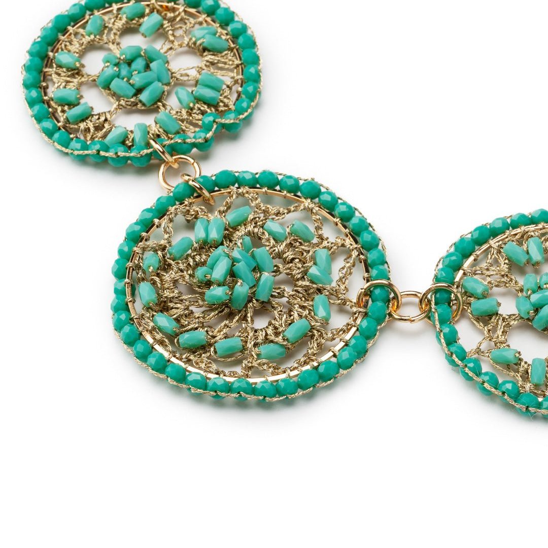 Collana girocollo a catena con cerchi in tessuto con microcristalli turchesi - Mya Accessories