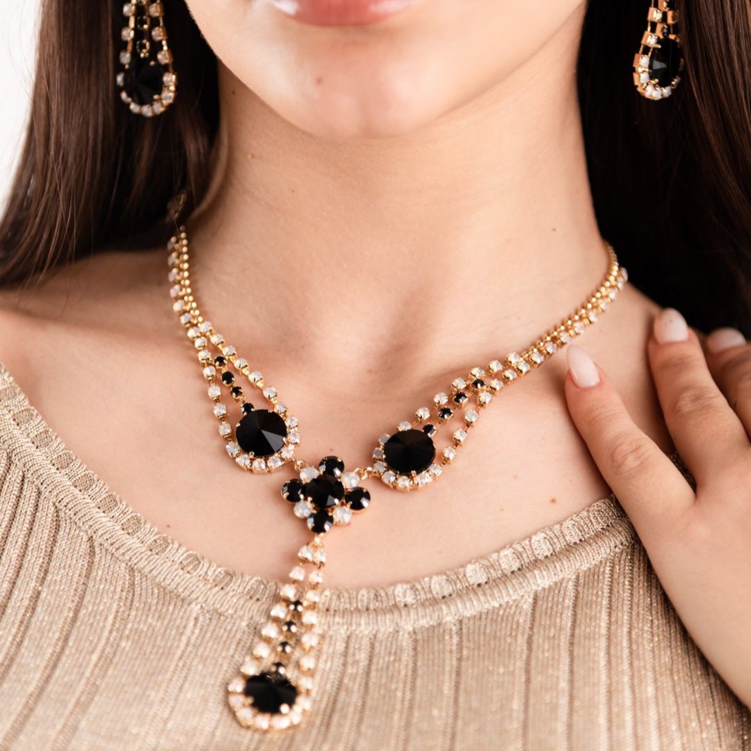 Collana girocollo in metallo con microcristalli in vetro bianchi e neri - Mya Accessories