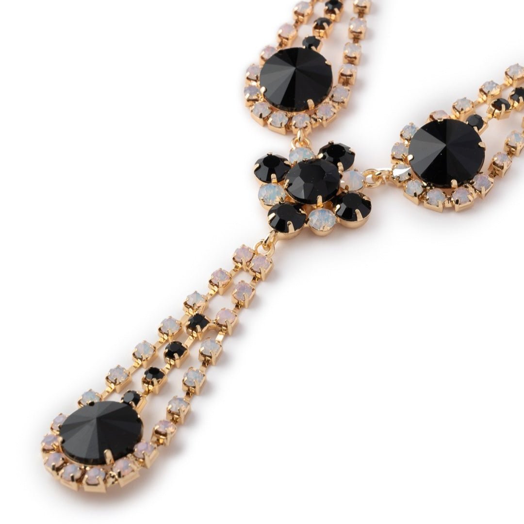 Collana girocollo in metallo con microcristalli in vetro bianchi e neri - Mya Accessories
