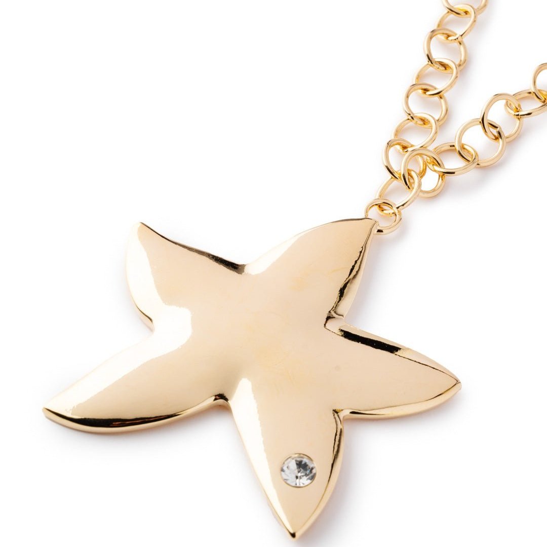 Collana lunga a catena con pendente a stella marina con pietra in vetro bianca - Mya Accessories