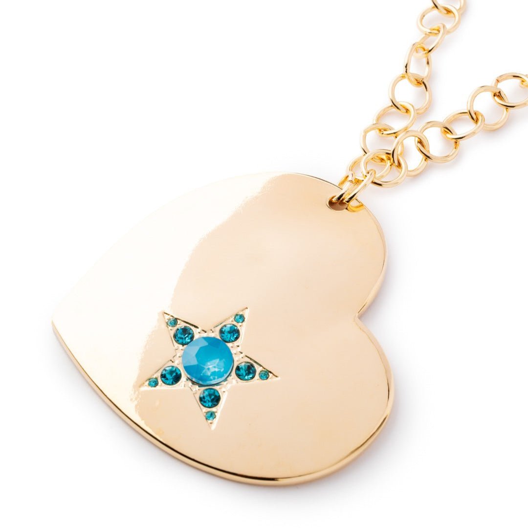 Collana lunga a catena con pendente a cuore con pietra in vetro azzurra - Mya Accessories