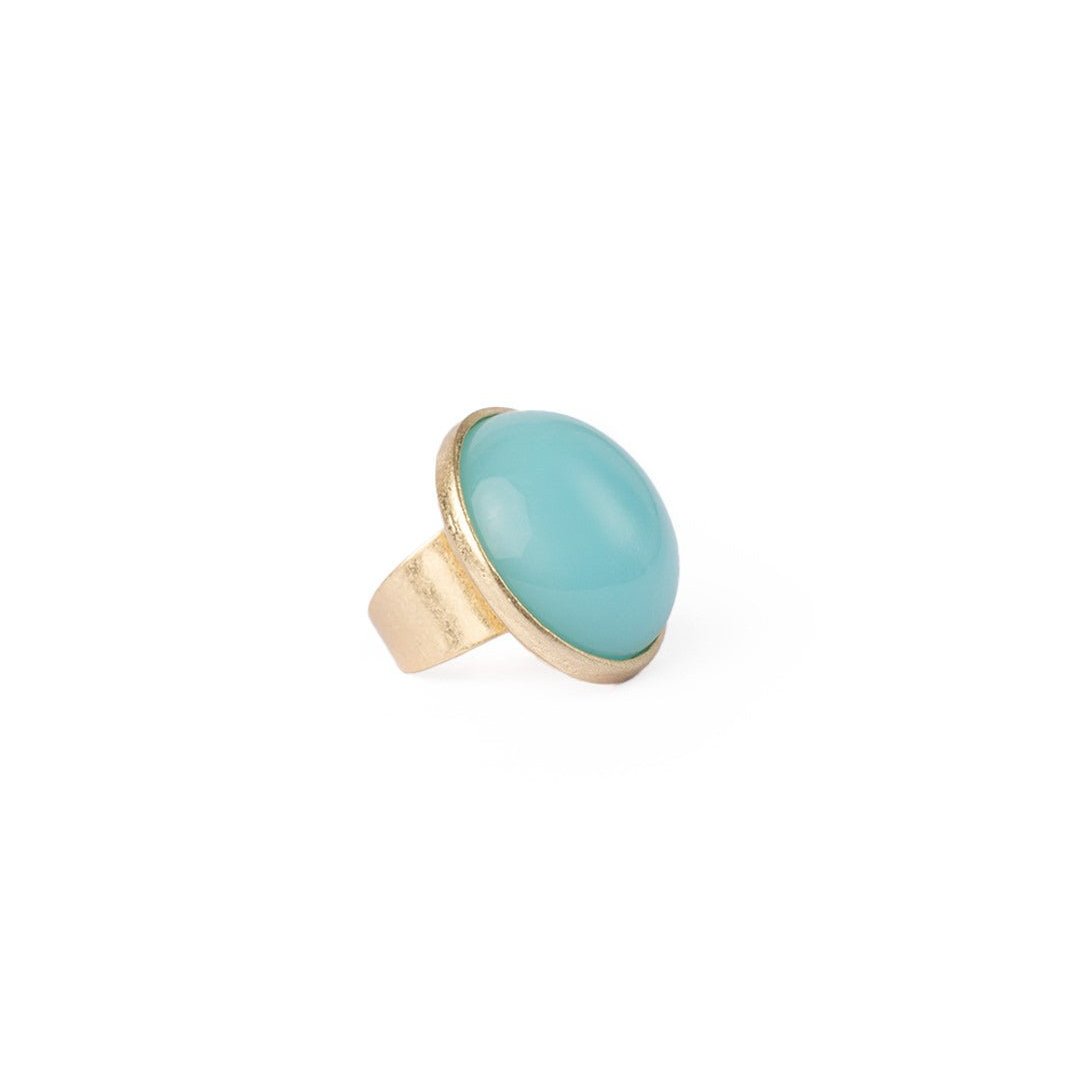 Anello a fascia regolabile con pietra circolare in resina celeste - Mya Accessories