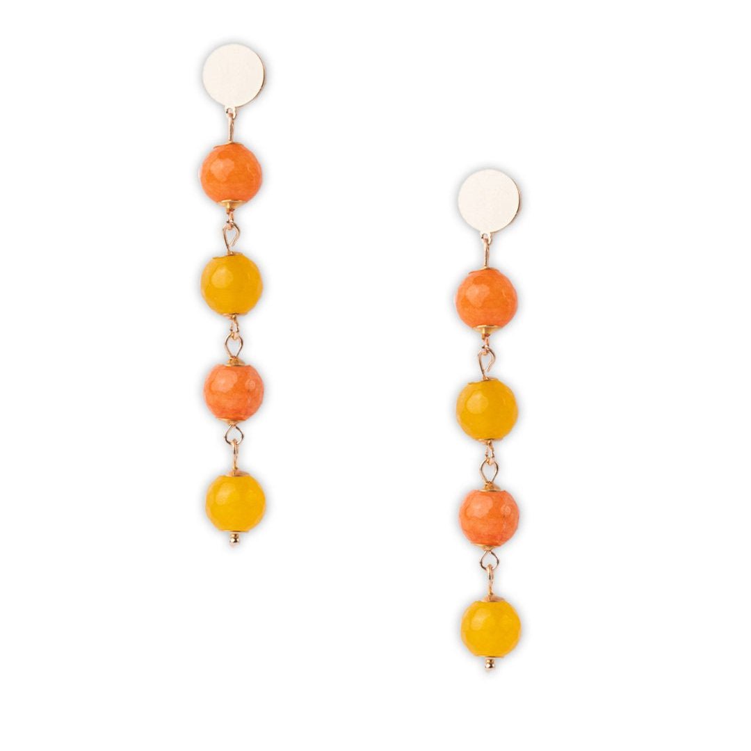 Orecchini pendenti in ottone lunghi con pietre dure multi arancio - Mya Accessories
