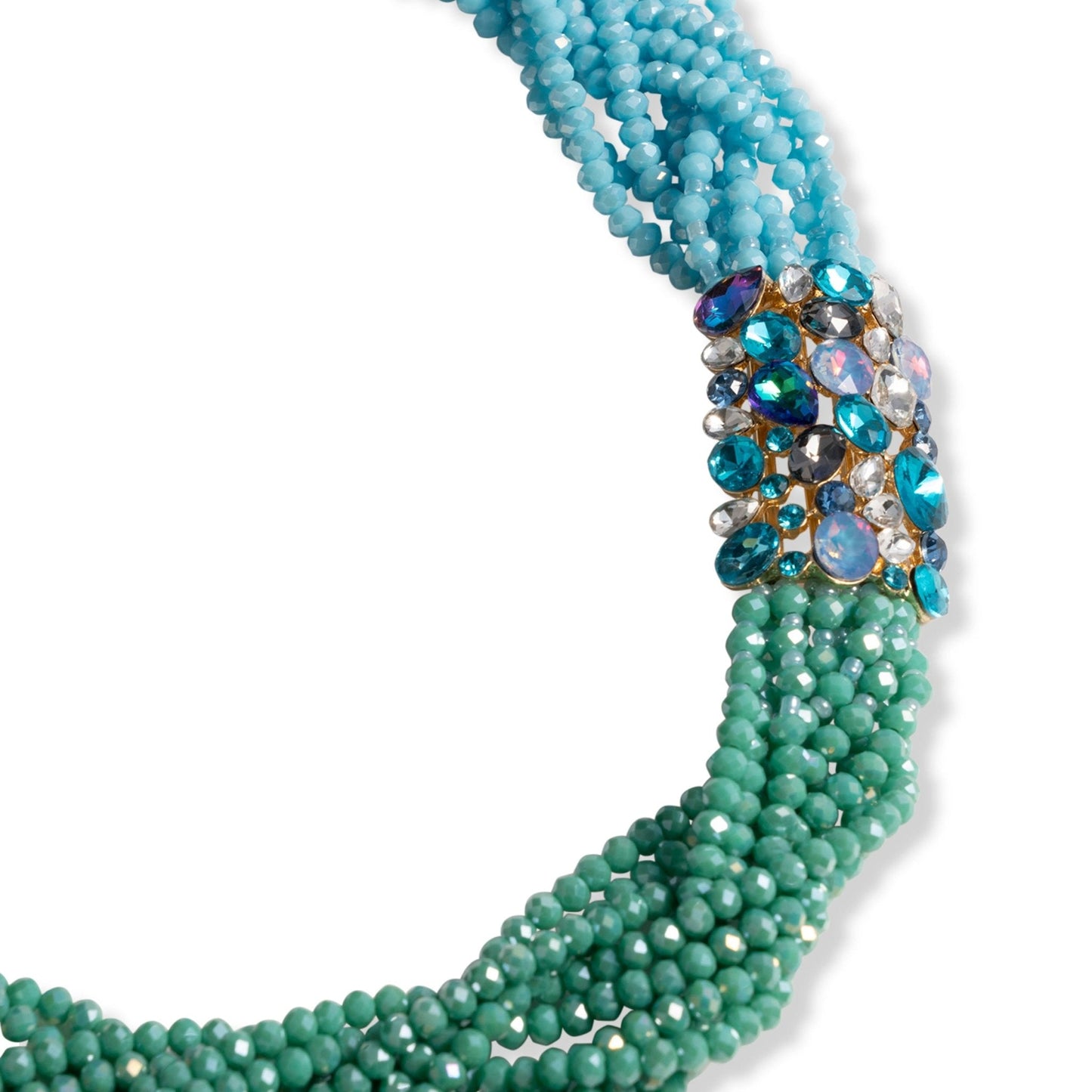 Collana con micro cristalli intrecciati tono azzurro e verde, inserto in vetro - Mya Accessories