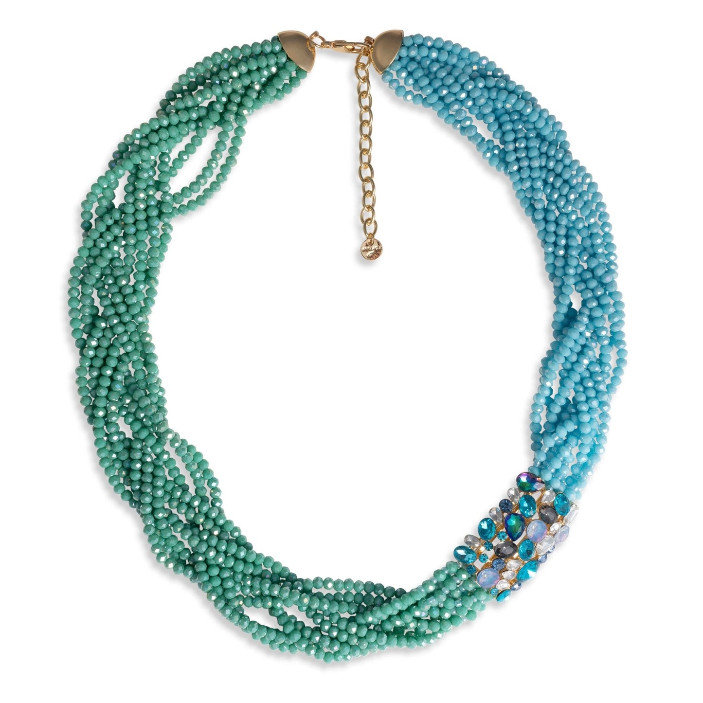 Collana con micro cristalli intrecciati tono azzurro e verde, inserto in vetro - Mya Accessories