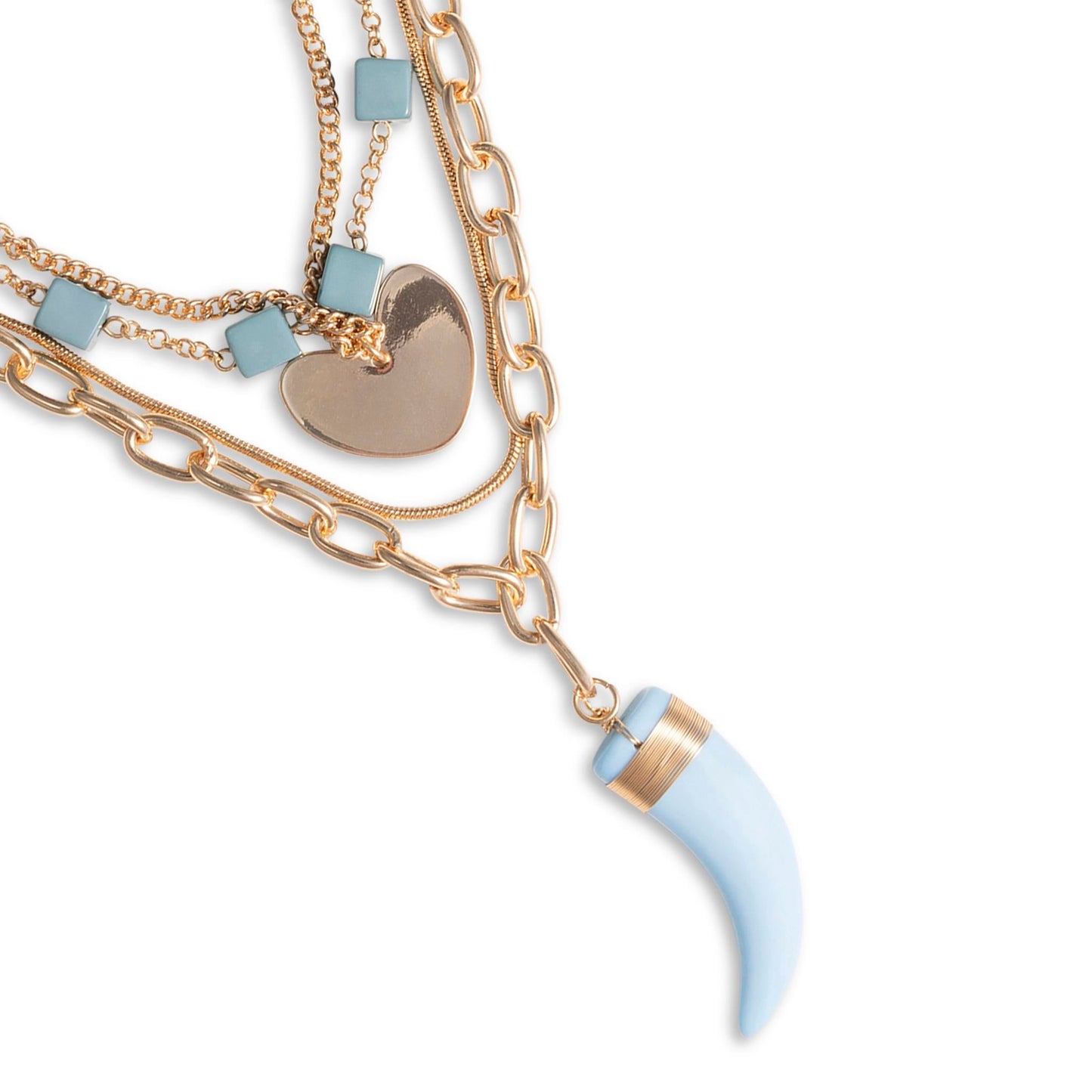 Collana multi catena con pendente a forma di corno in acrilico celeste - Mya Accessories
