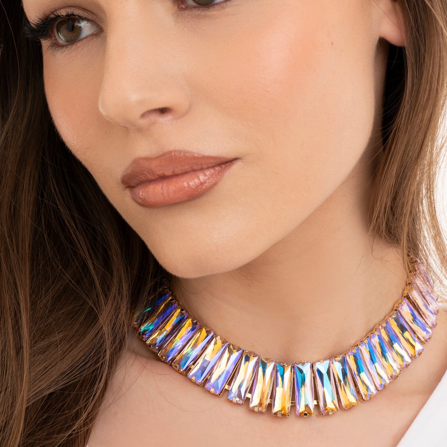 Collana girocollo con pietre rettangolari in vetro lilla - Mya Accessories